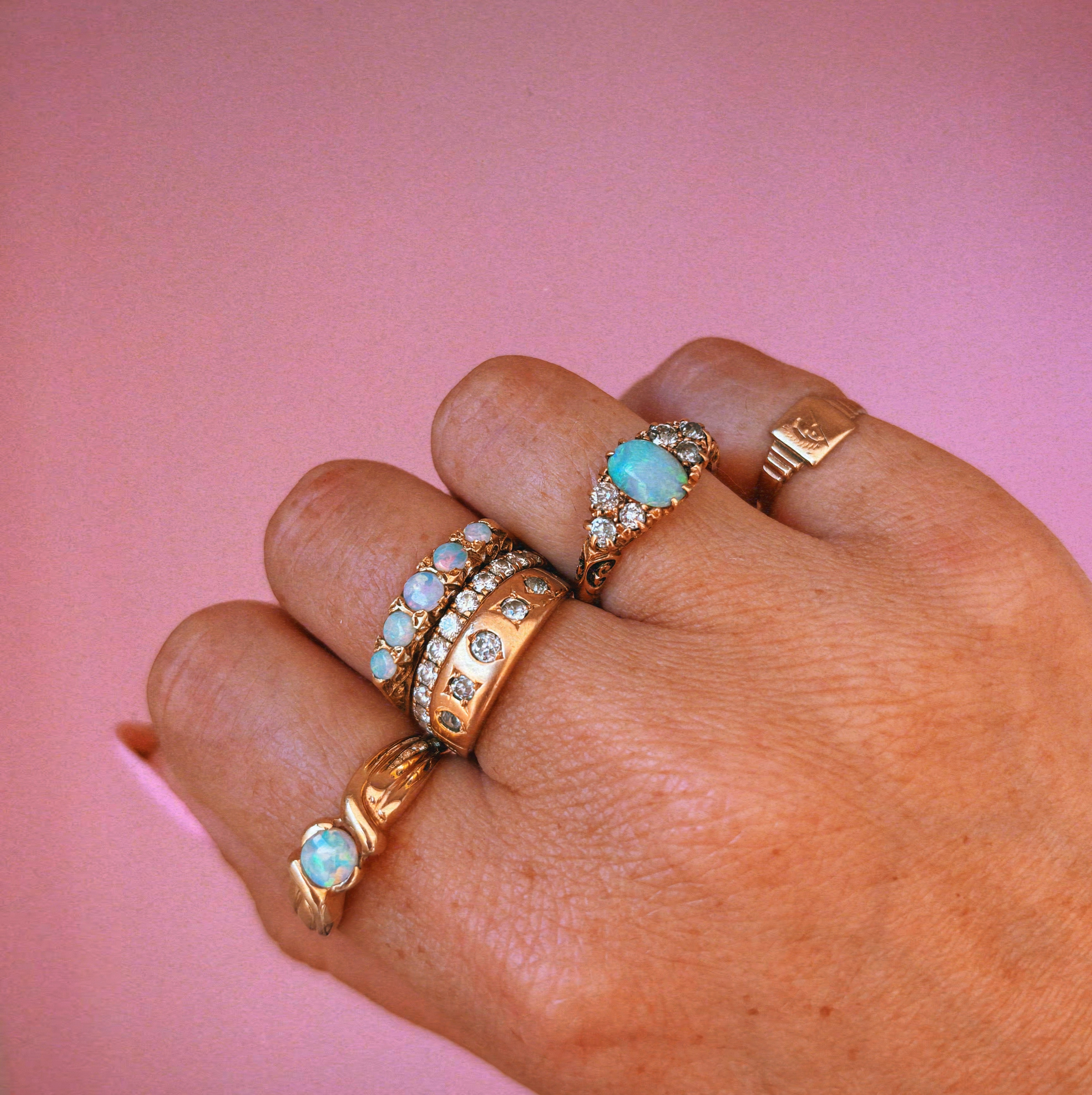 18ct gold opal and diamond Edwardian eye ring