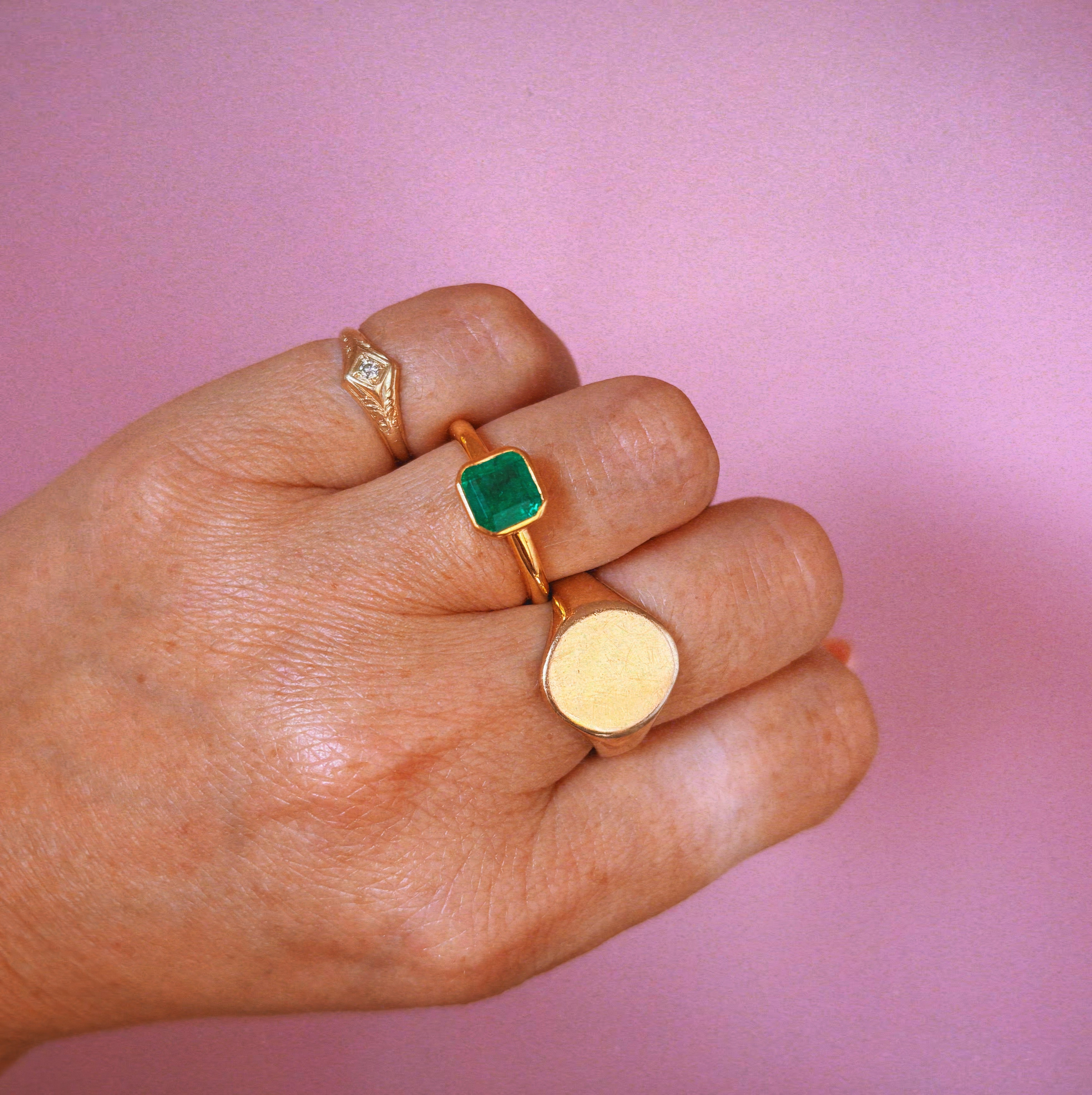 14ct gold bezel-set, asscher cut emerald ring (made to order)