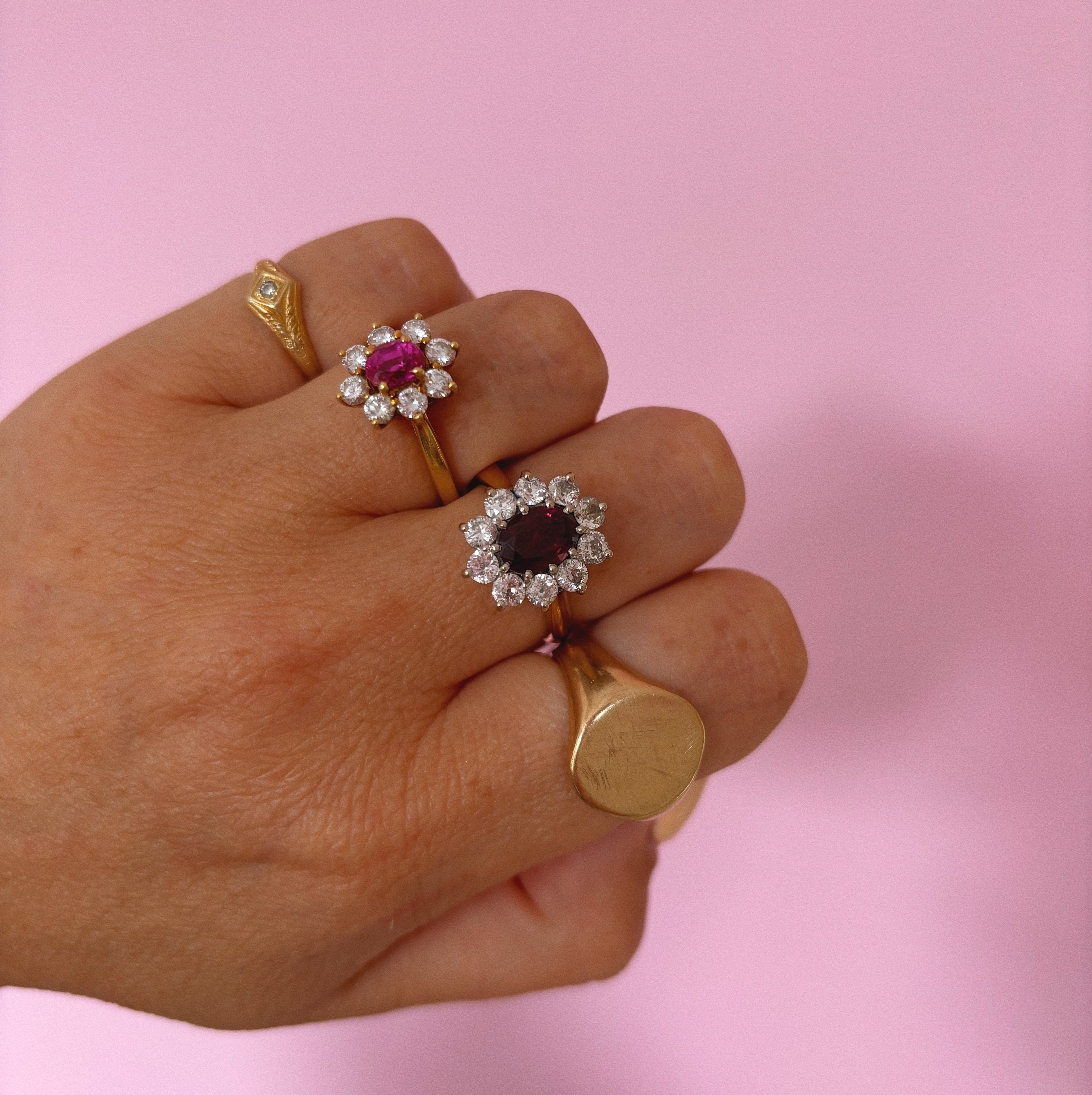18ct gold Tiffany and Co ruby and diamond cluster ring