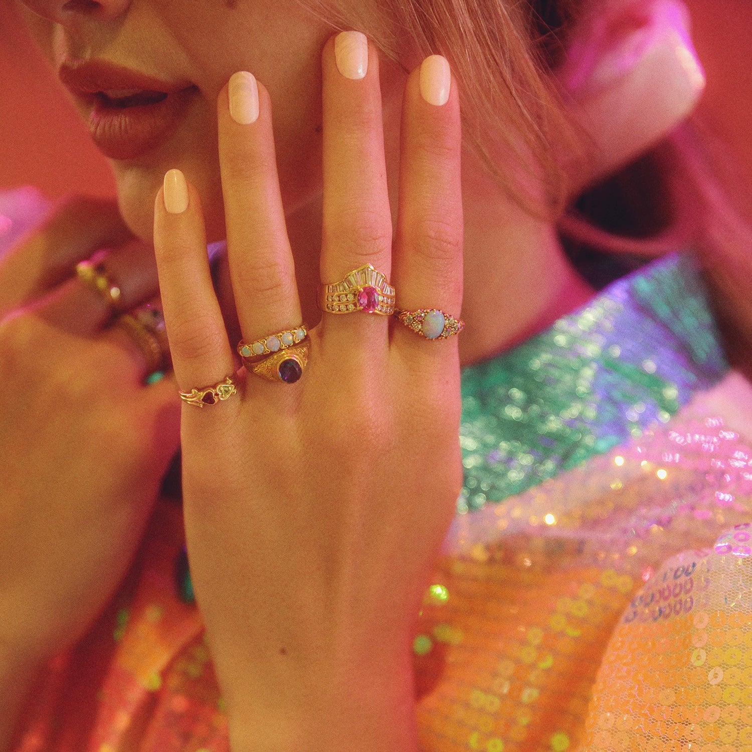 18ct gold opal and diamond Edwardian eye ring