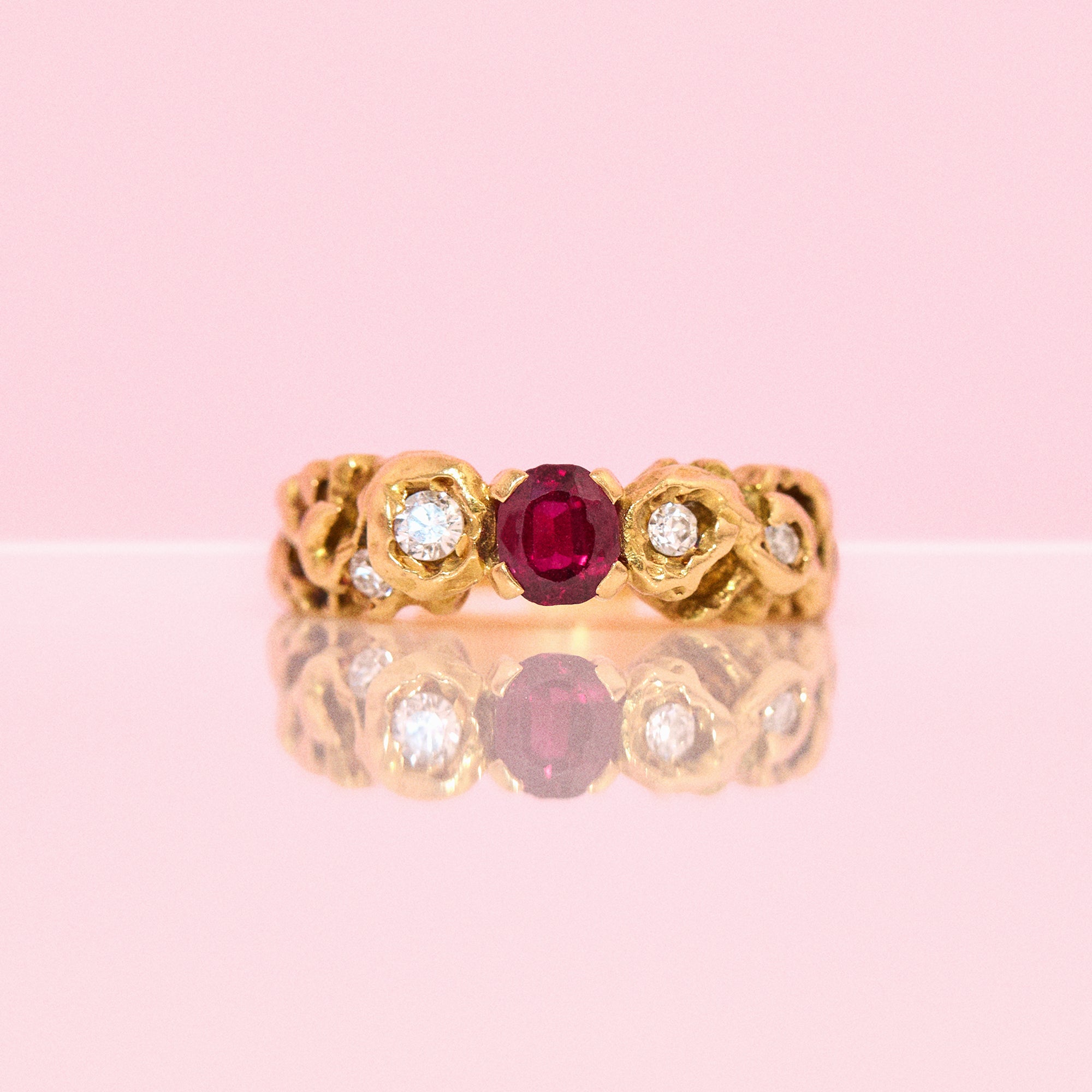 18ct gold ruby and diamond gypsy ring
