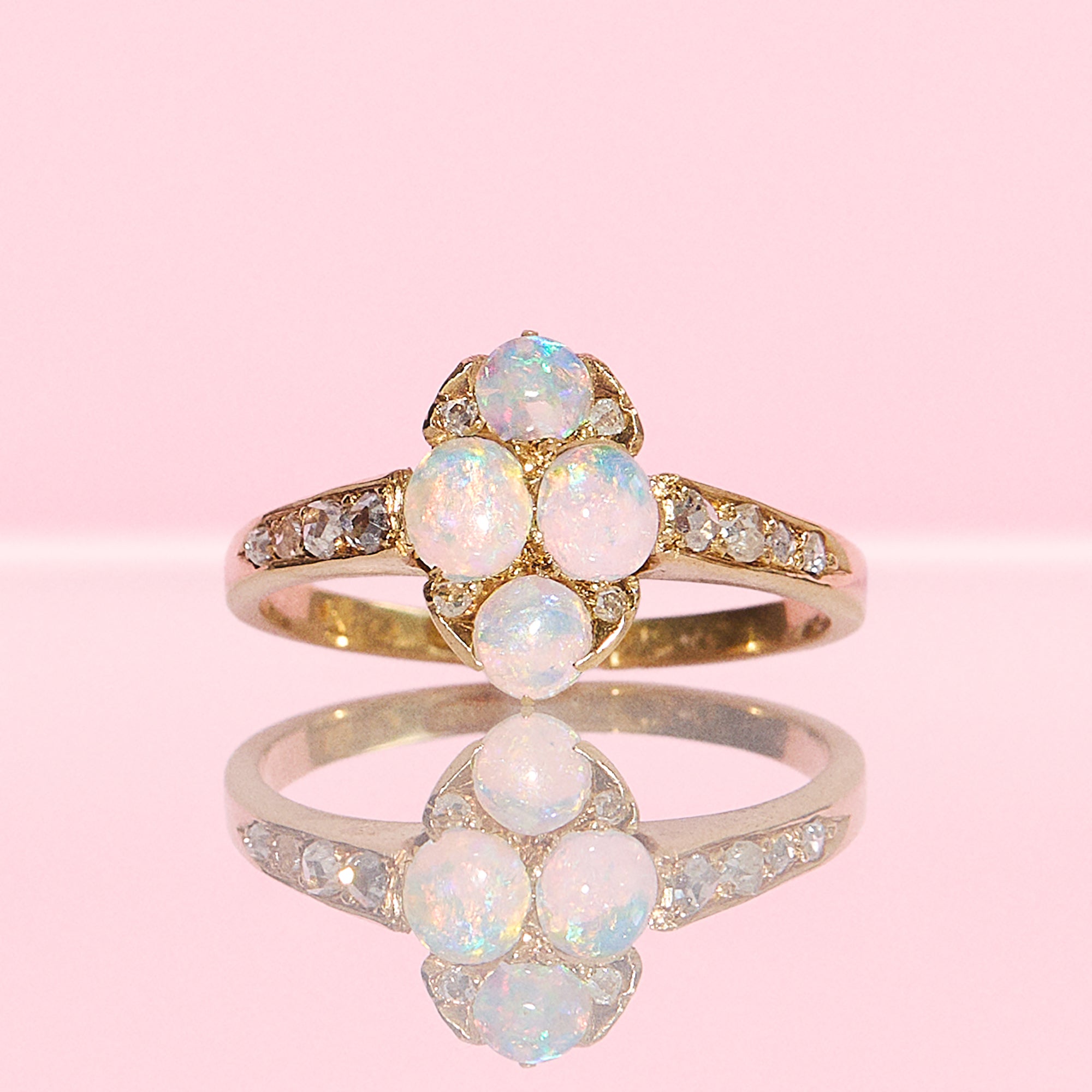 18ct gold Australian opal and old cut diamond Edwardian ring