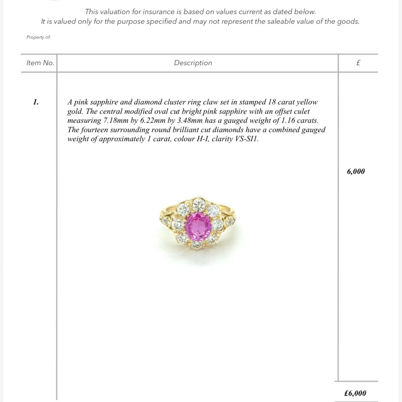 Vintage 18ct gold 1.16ct oval pink sapphire and 1.0ct diamond cluster ring