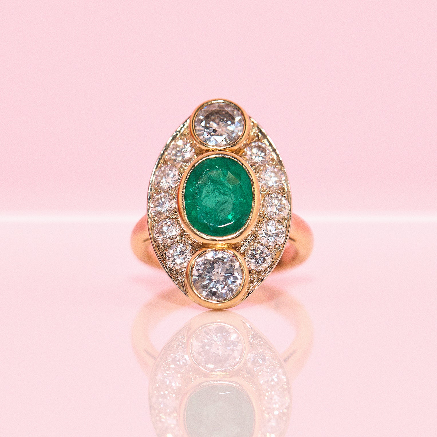 18ct gold emerald and 2.5ct diamond ring from France