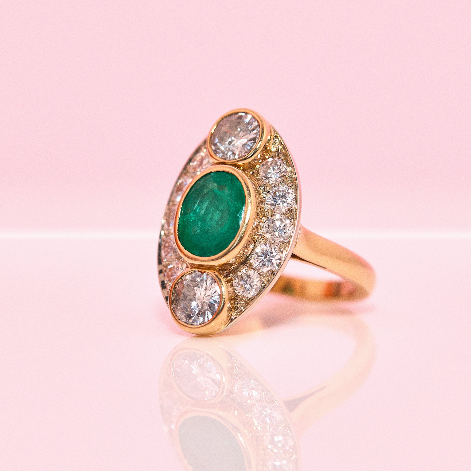 18ct gold emerald and 2.5ct diamond ring from France