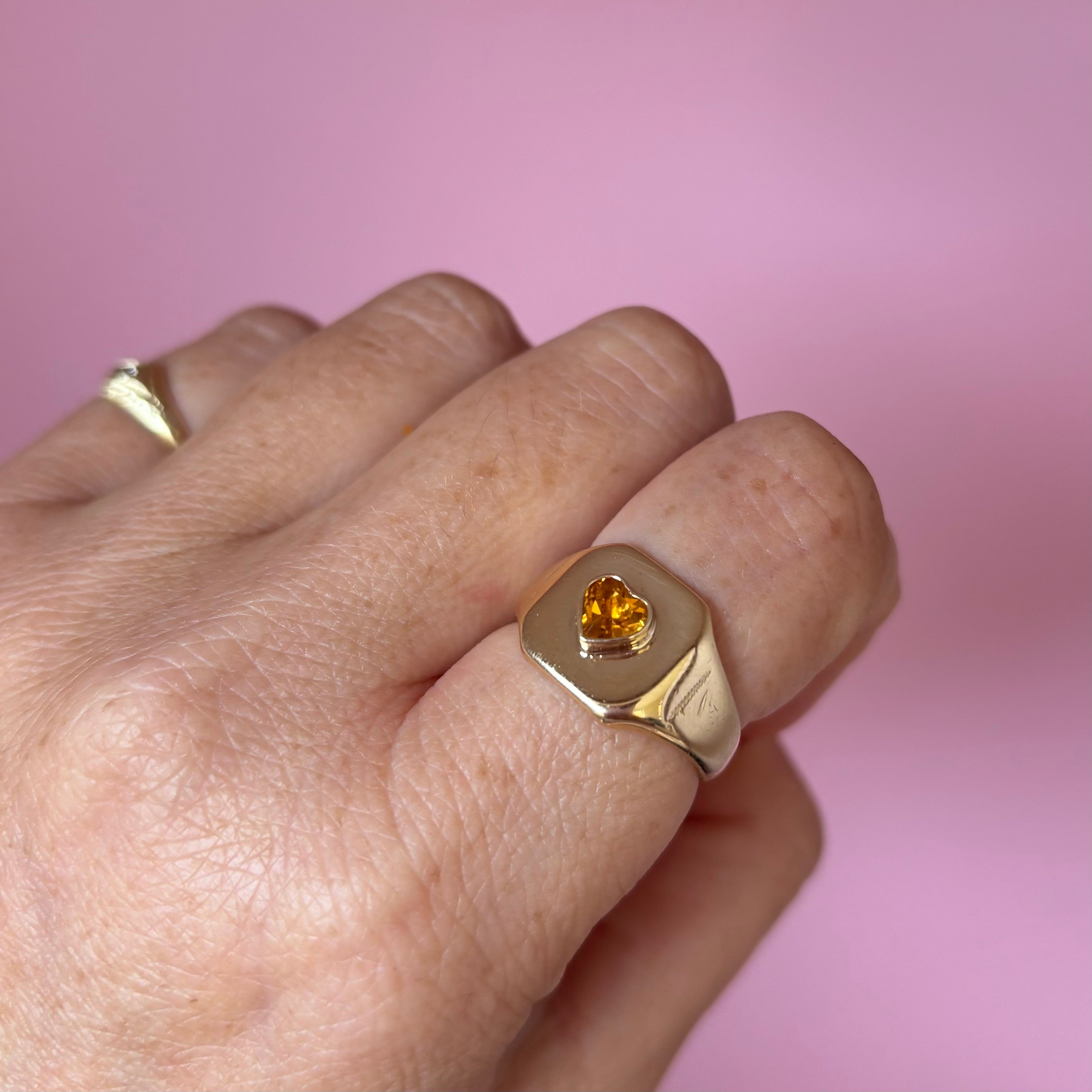 9ct gold heart shaped citrine signet ring (made to order)