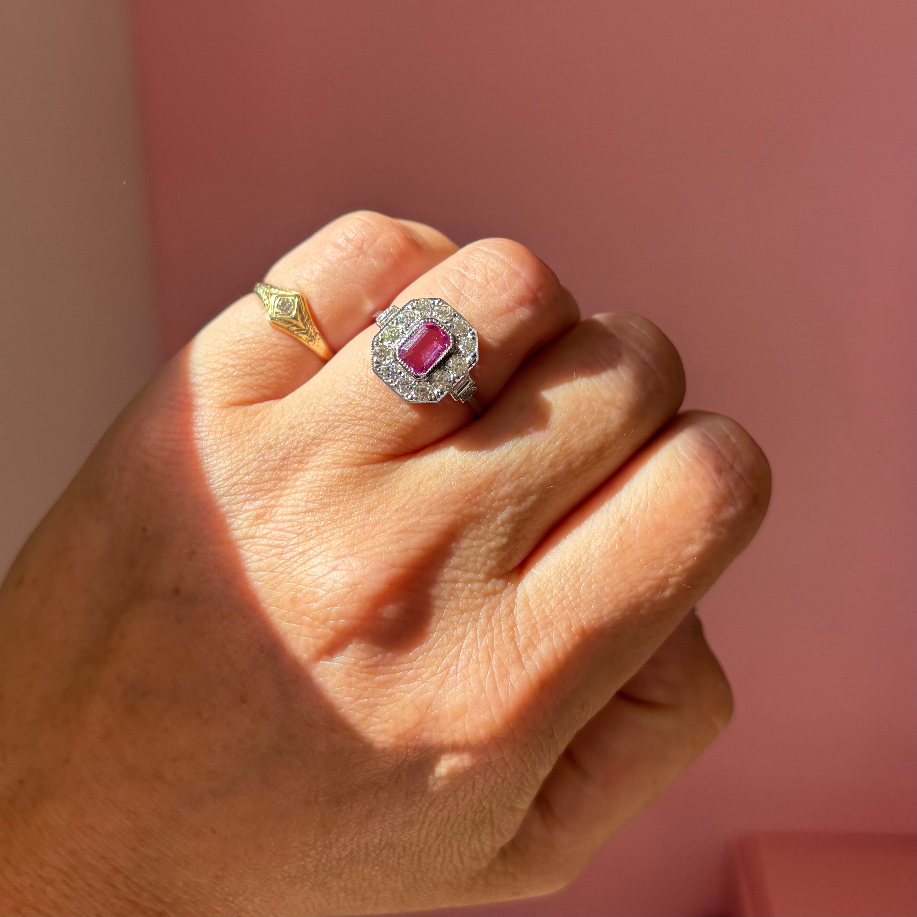 Platinum pink Sapphire and diamond ring