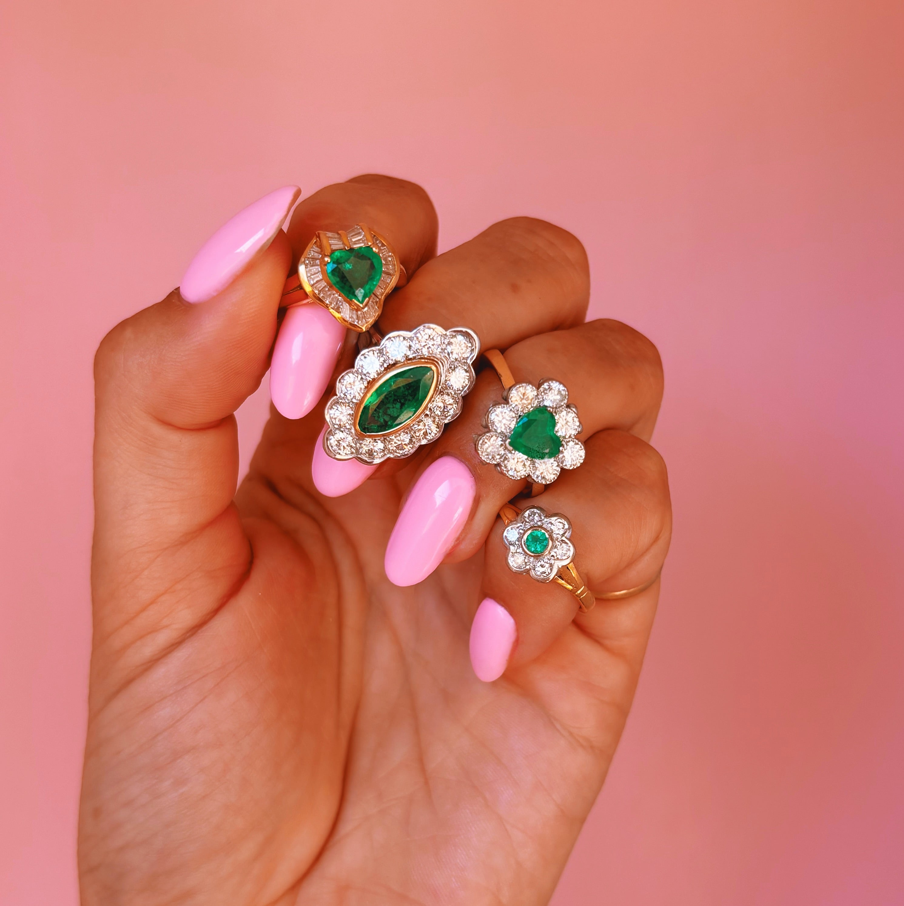 18ct gold heart-shaped emerald and diamond vintage earring conversion ring