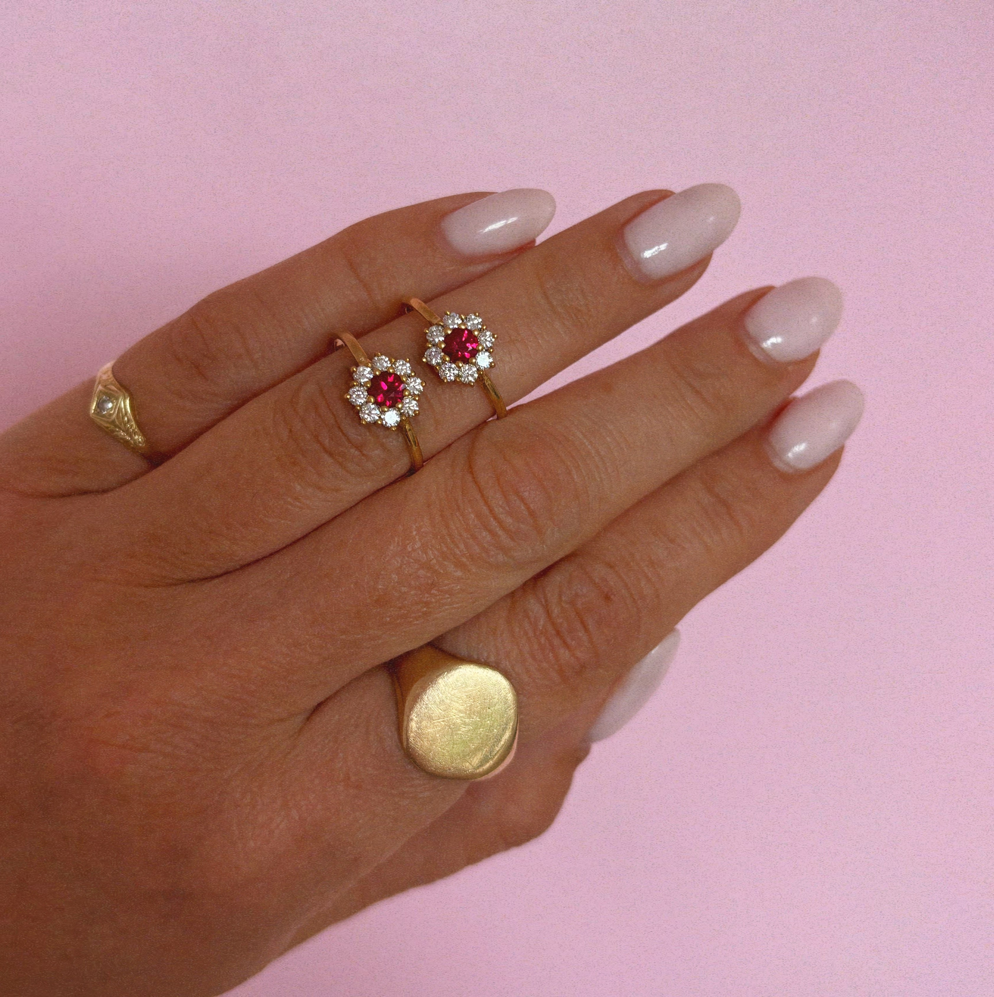 18ct gold ruby and diamond earring conversion ring