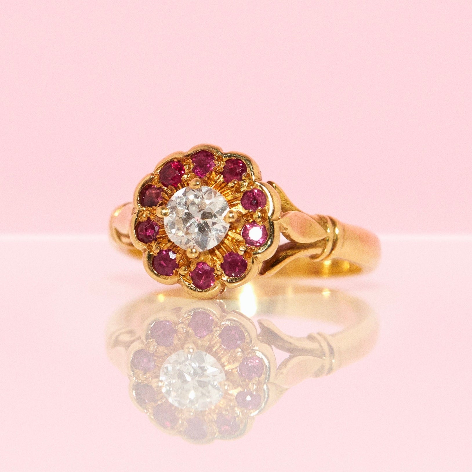 18ct gold ruby and diamond cluster ring from 1994