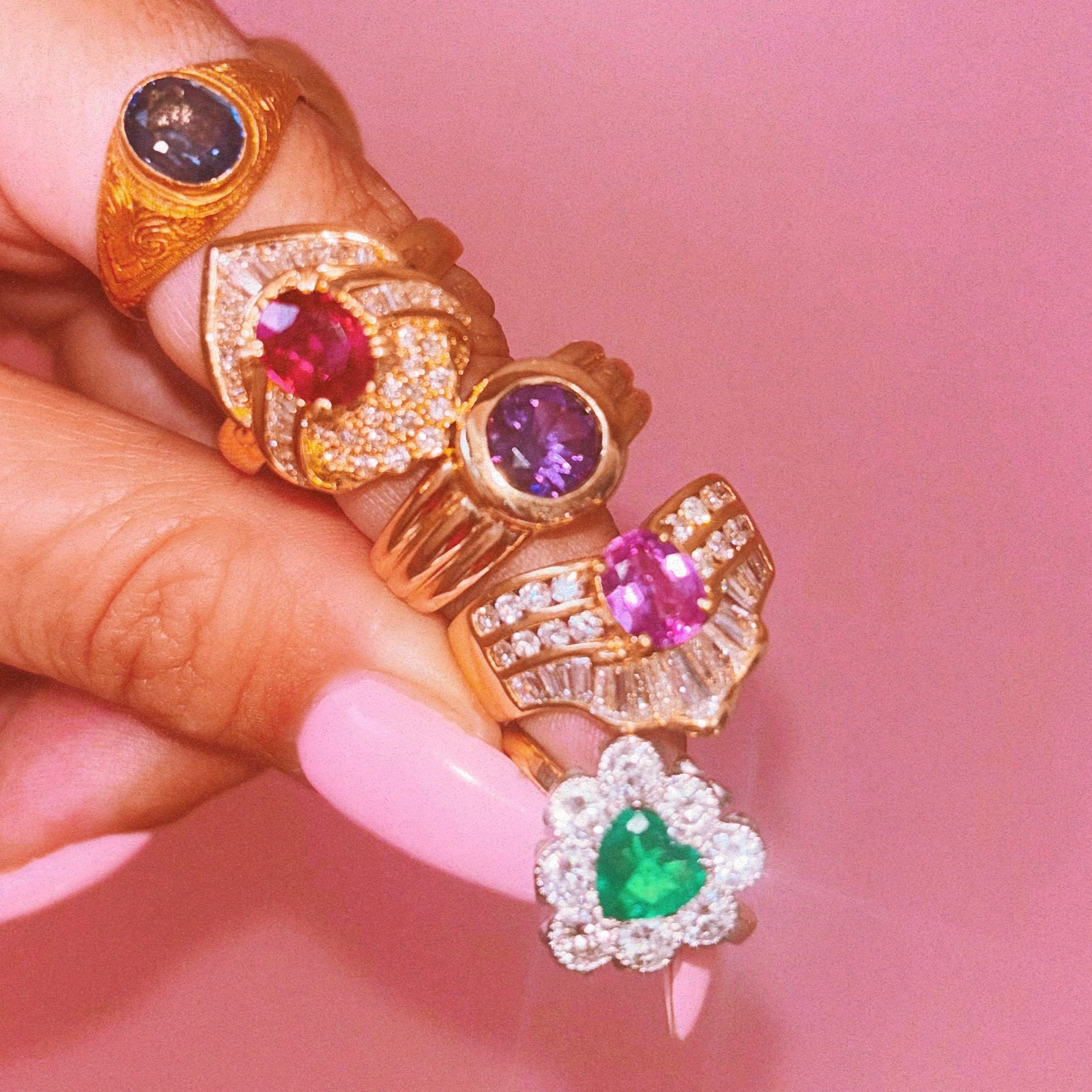 18ct gold heart-shaped emerald and diamond vintage earring conversion ring