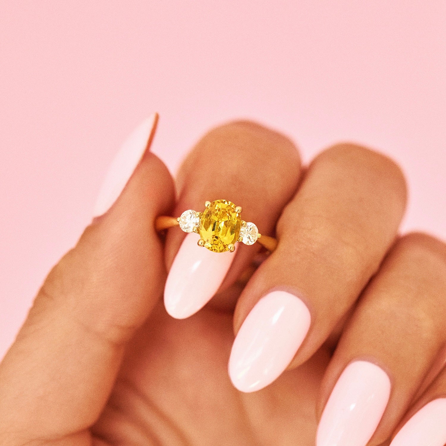 18ct gold yellow sapphire and diamond three stone ring (made to order)