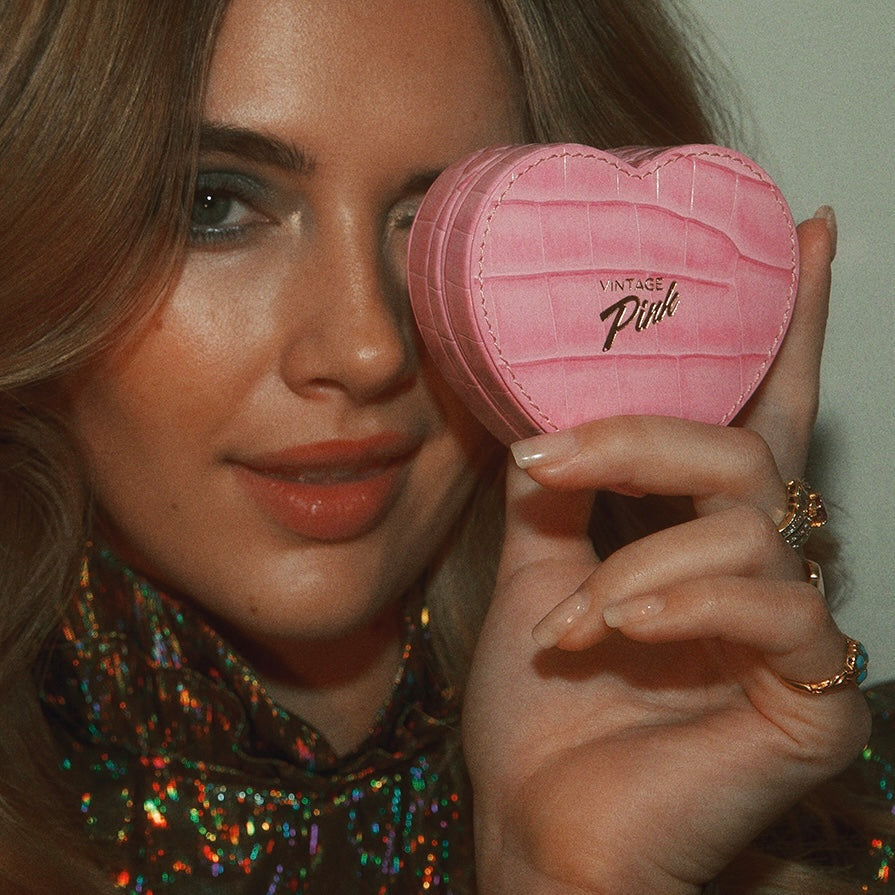 Heart-shaped pink faux croc and red velvet jewellery box (pre-order for Christmas)