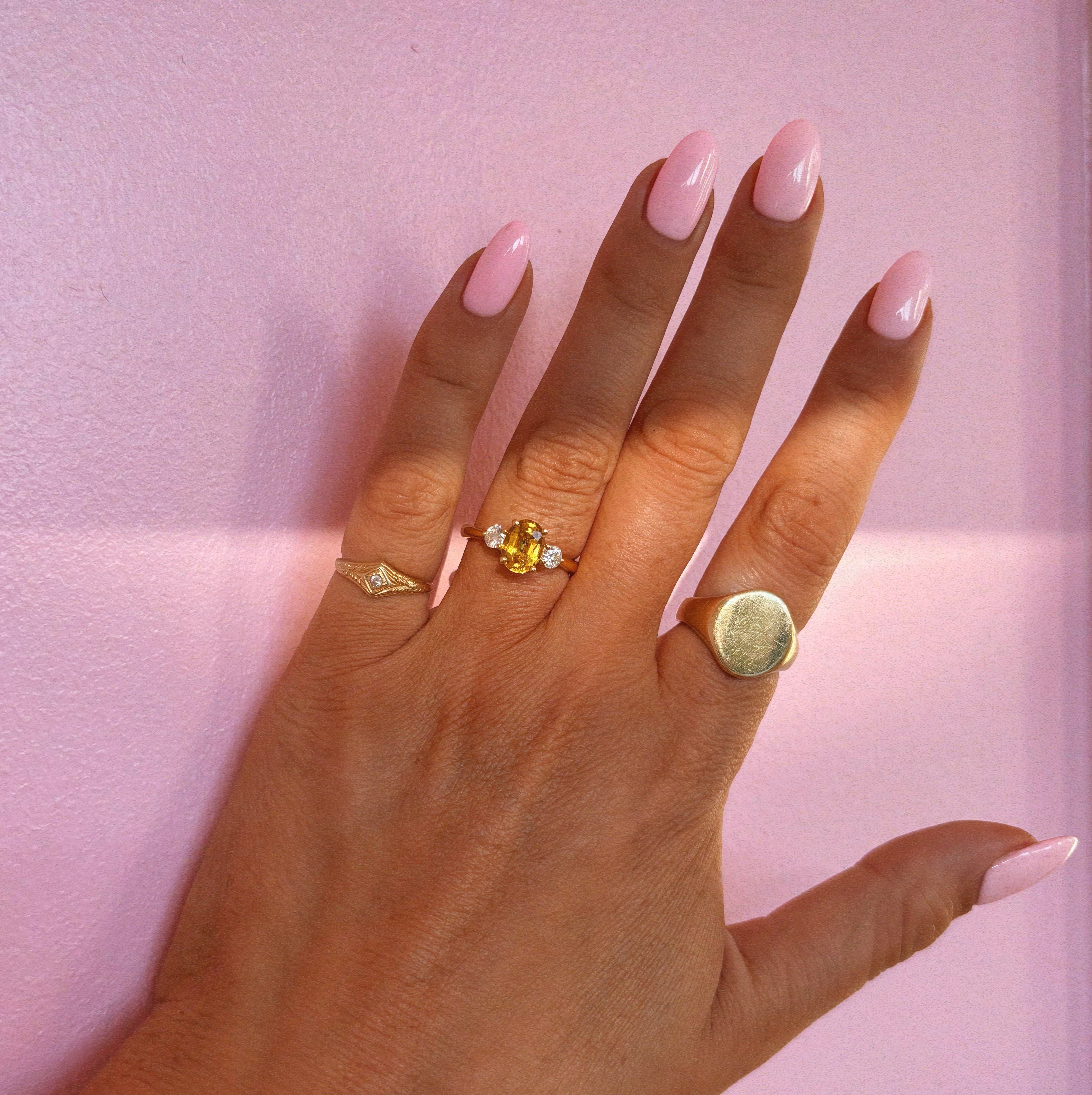 18ct gold yellow sapphire and diamond three stone ring (made to order)