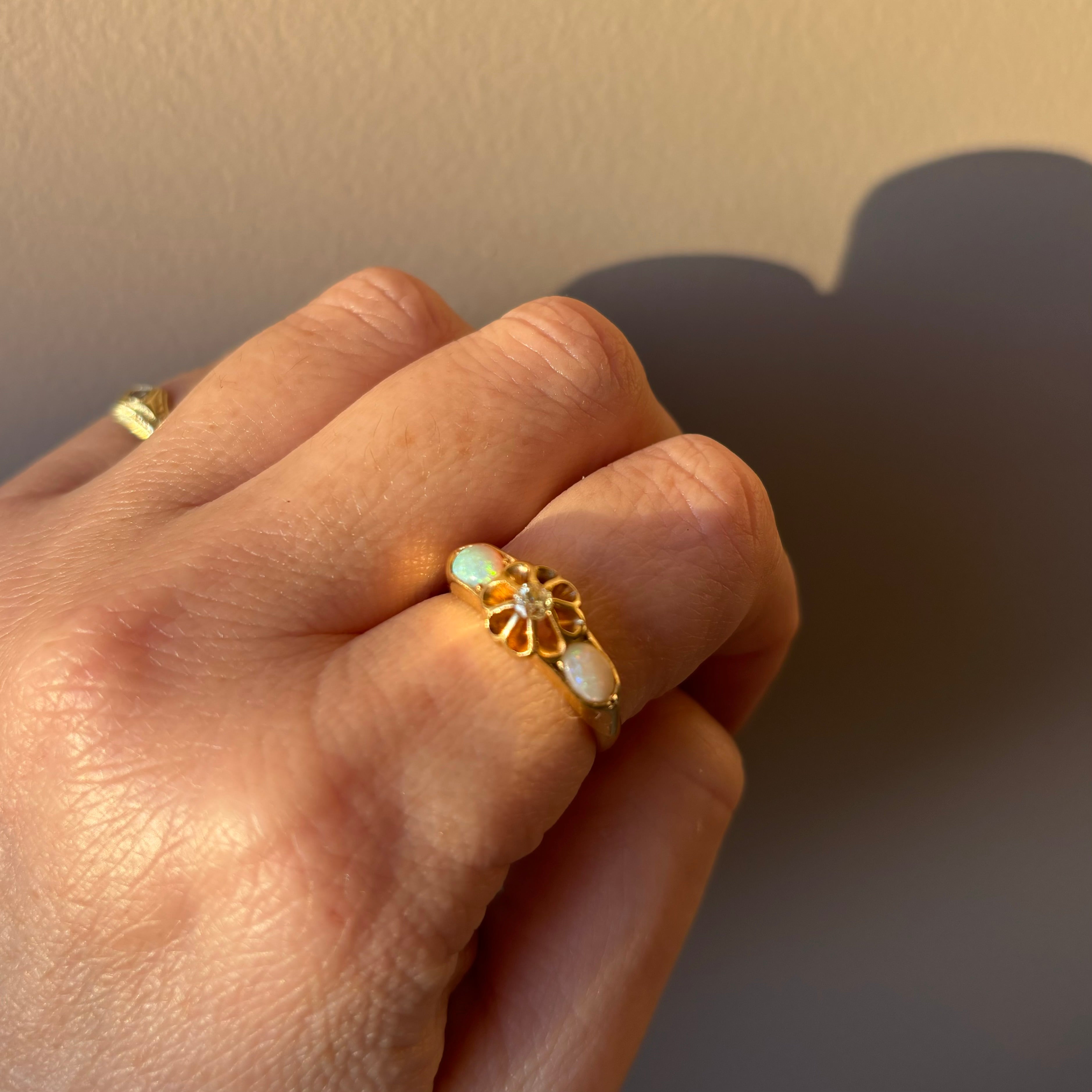 18ct gold opal and diamond buttercup ring