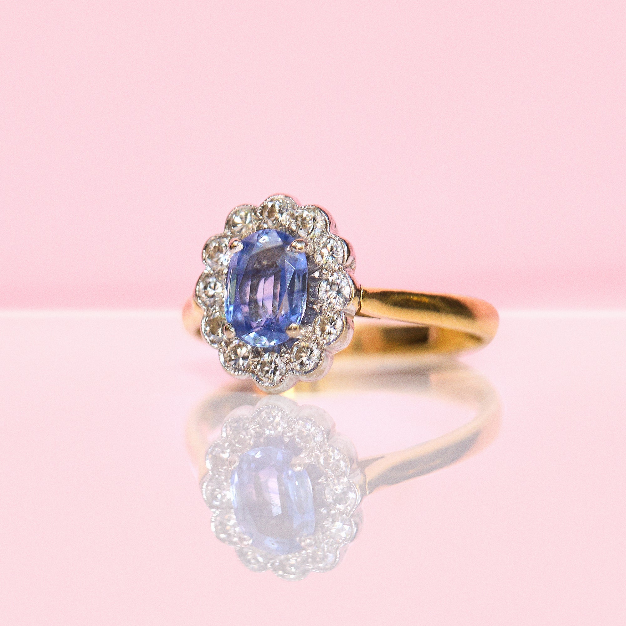18ct gold Ceylon sapphire and diamond cluster ring