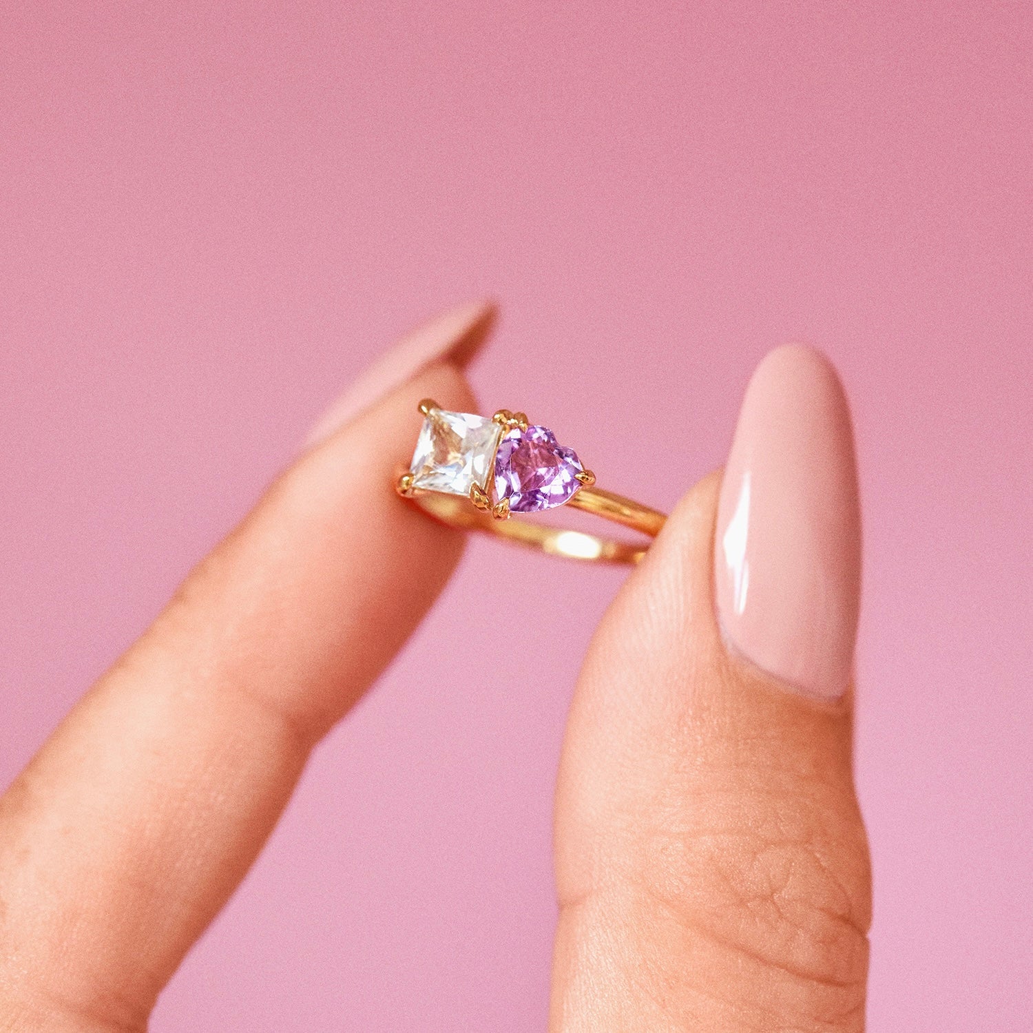 9ct gold ‘toi et moi’ amethyst and white sapphire ring (made to order)