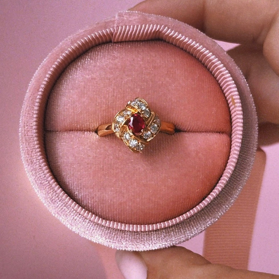 18ct gold ruby and diamond cluster ring