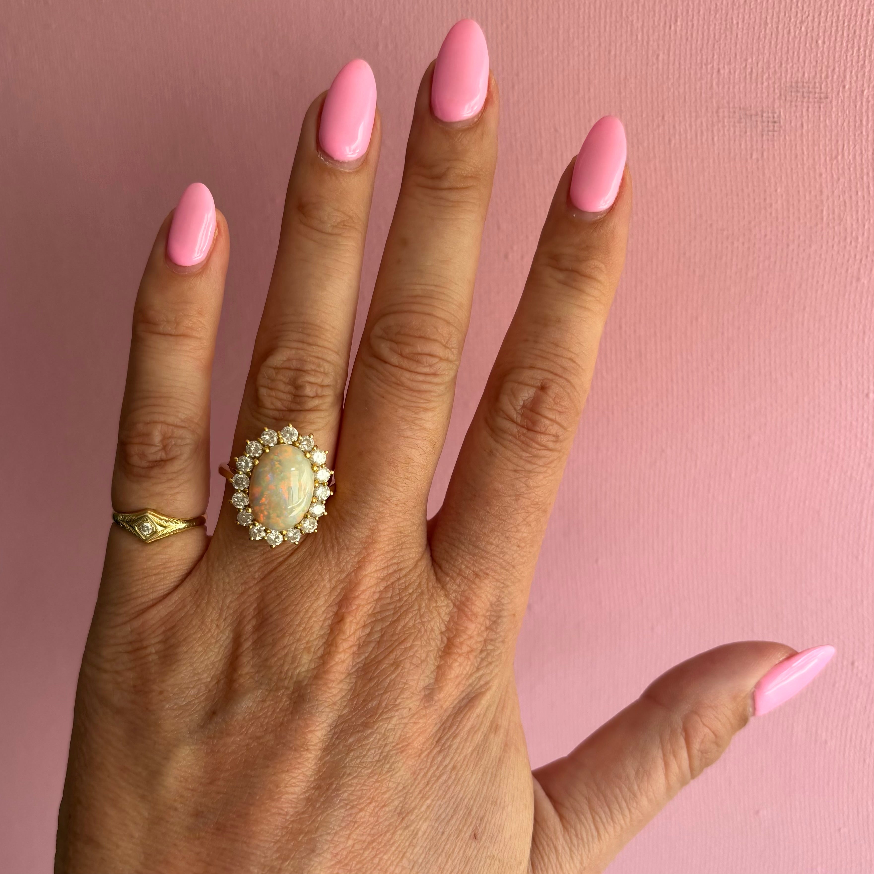 18ct gold opal and diamond cluster ring