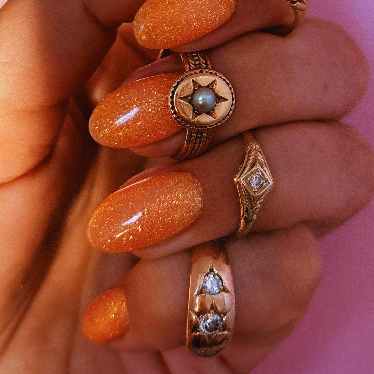 18ct gold diamond starburst trilogy gypsy antique ring