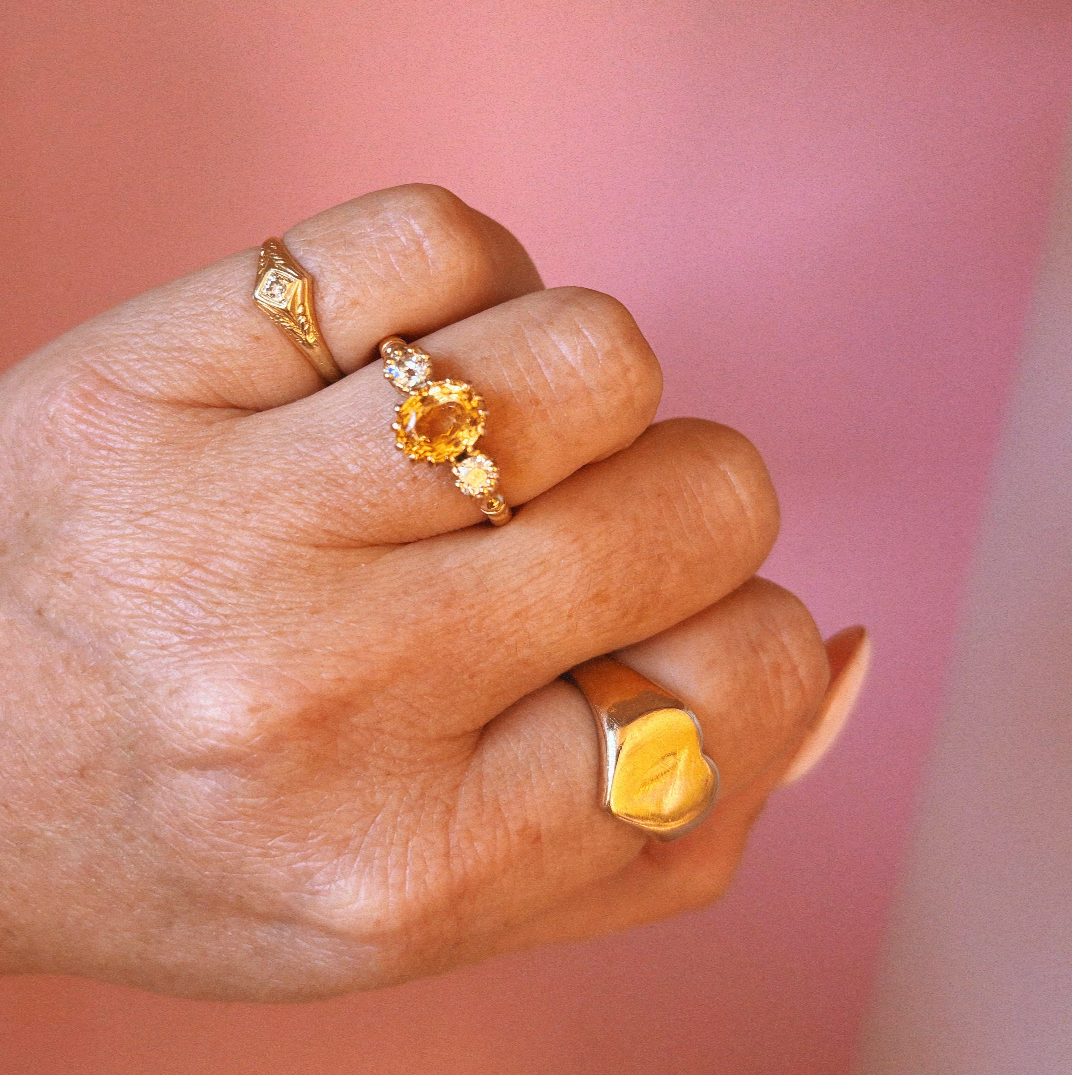 18ct gold citrine and diamond antique three stone ring