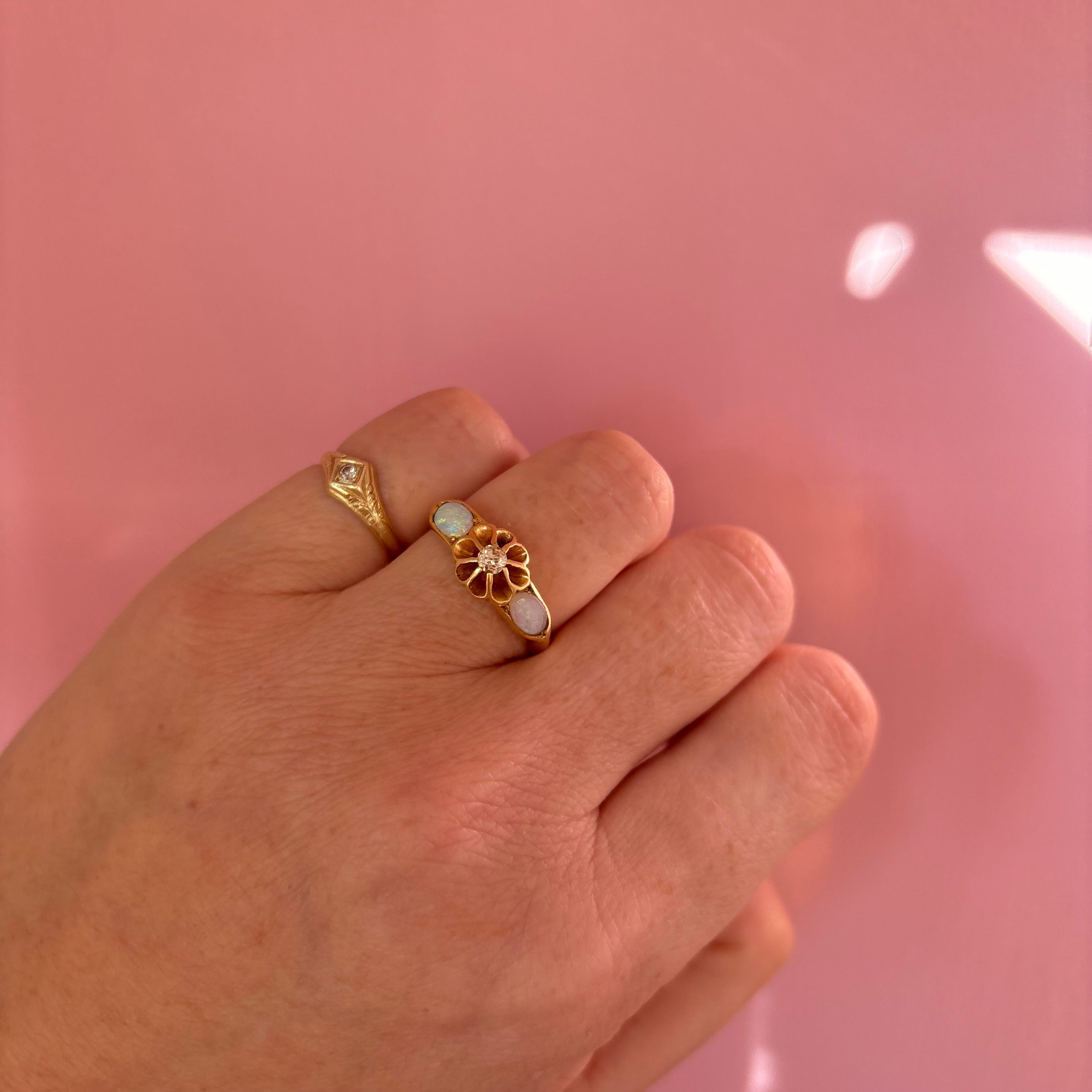 18ct gold opal and diamond buttercup ring