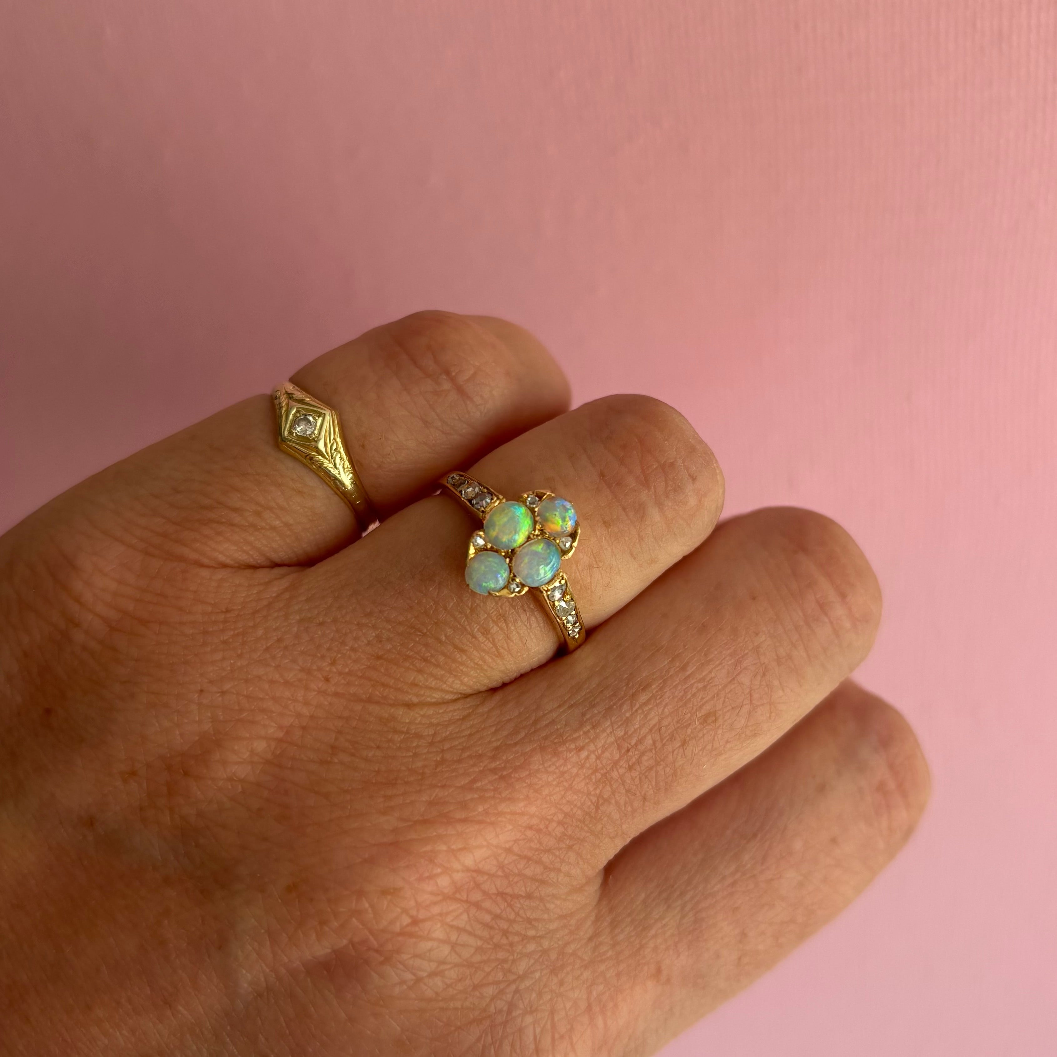 18ct gold Australian opal and old cut diamond Edwardian ring