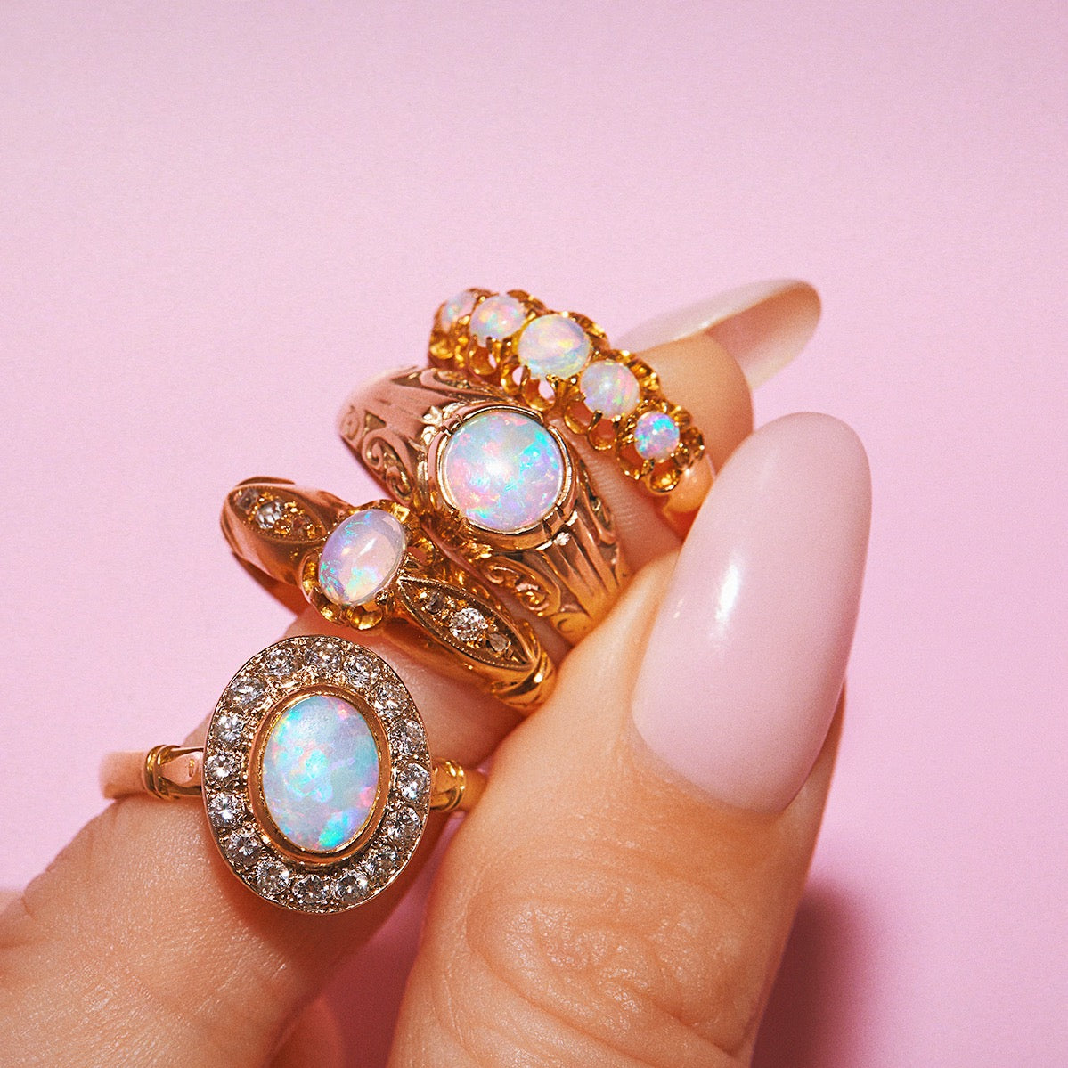 18ct gold bezel set opal and diamond ring from 1993