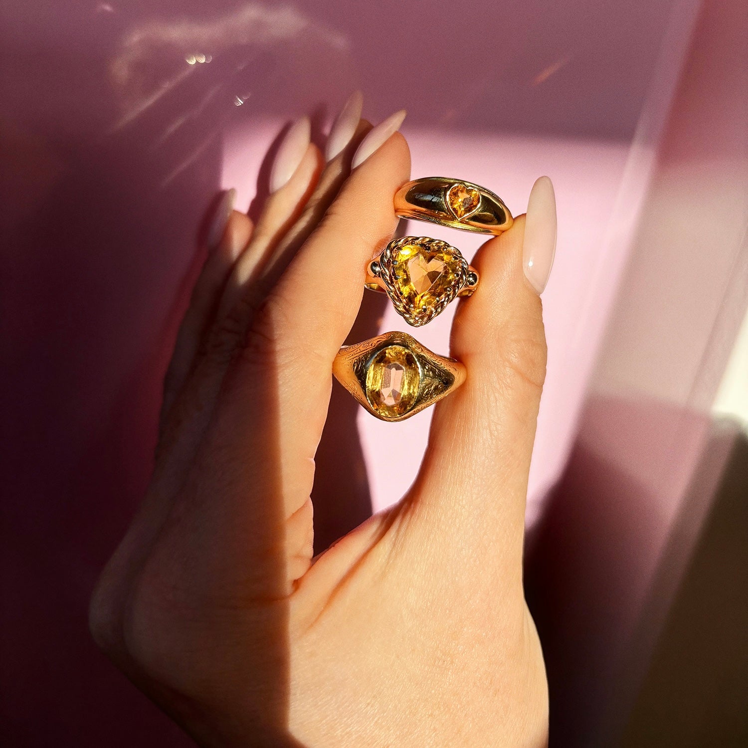15ct gold orange topaz engraved signet ring