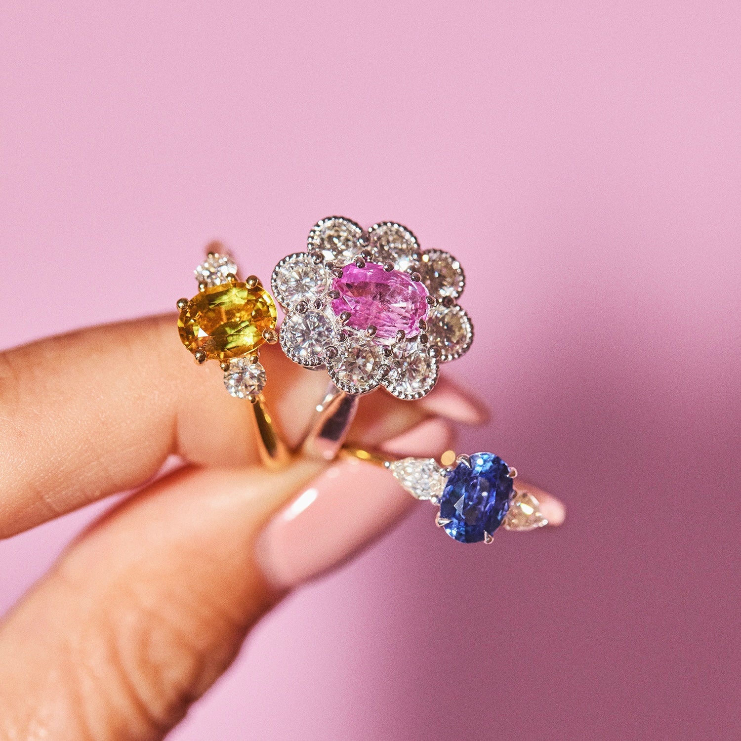 18ct gold 1.43ct sapphire and diamond three stone ring (made to order)