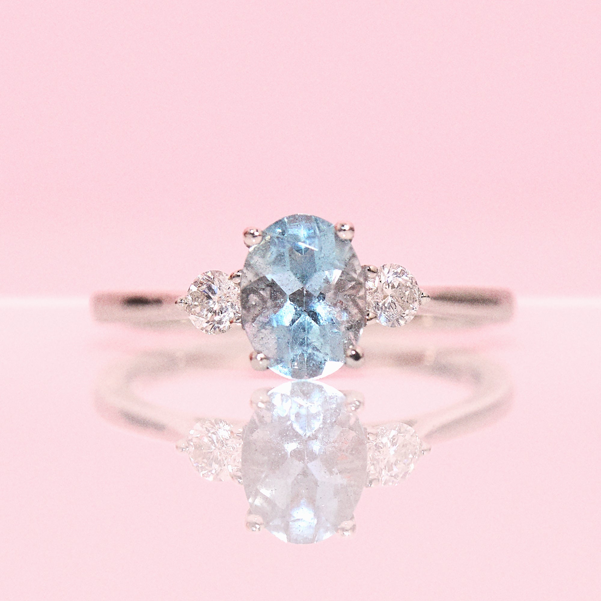 Platinum 1.08ct aquamarine and diamond three stone ring (made to order)