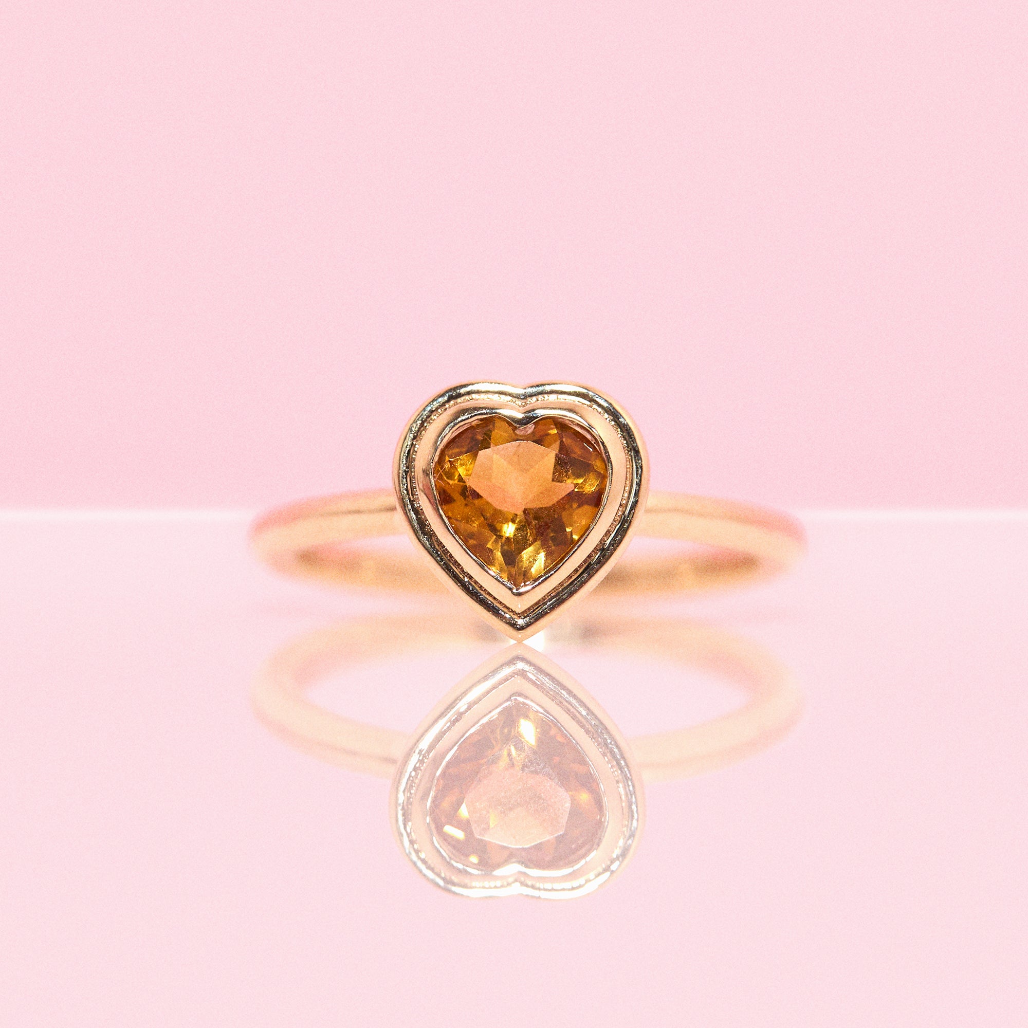 9ct gold double bezel set heart-shaped citrine ring