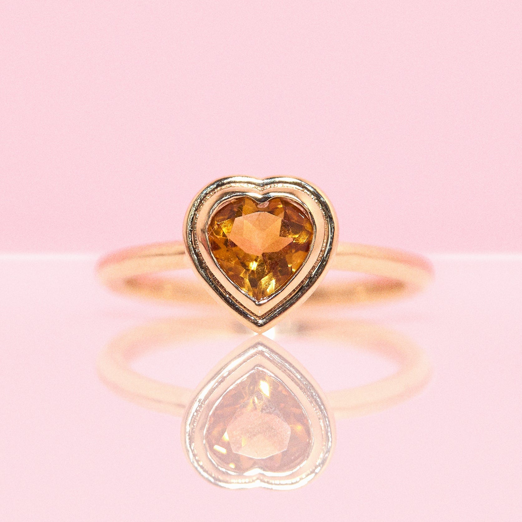 9ct gold double bezel set heart-shaped citrine ring