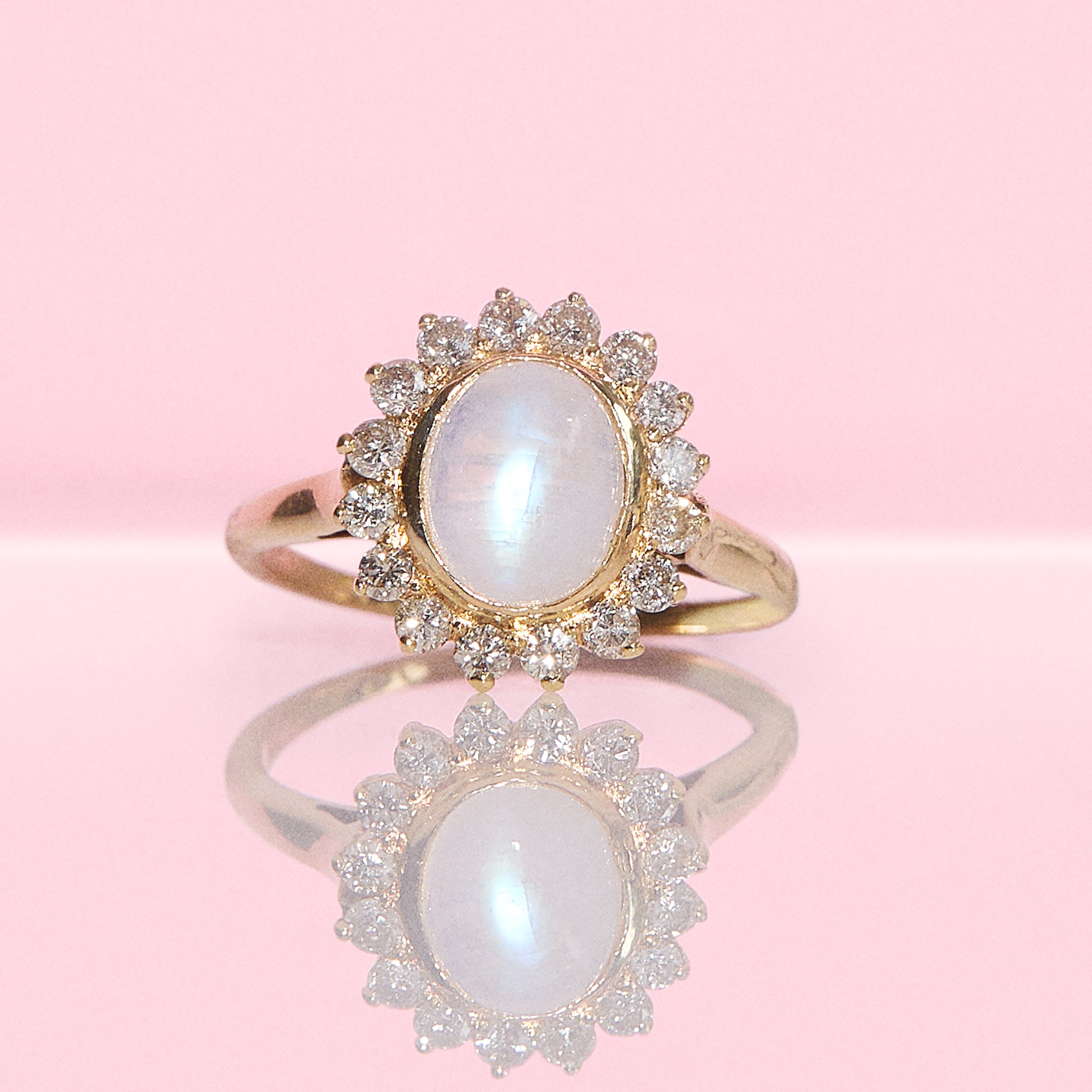 18ct gold moonstone and diamond cluster ring