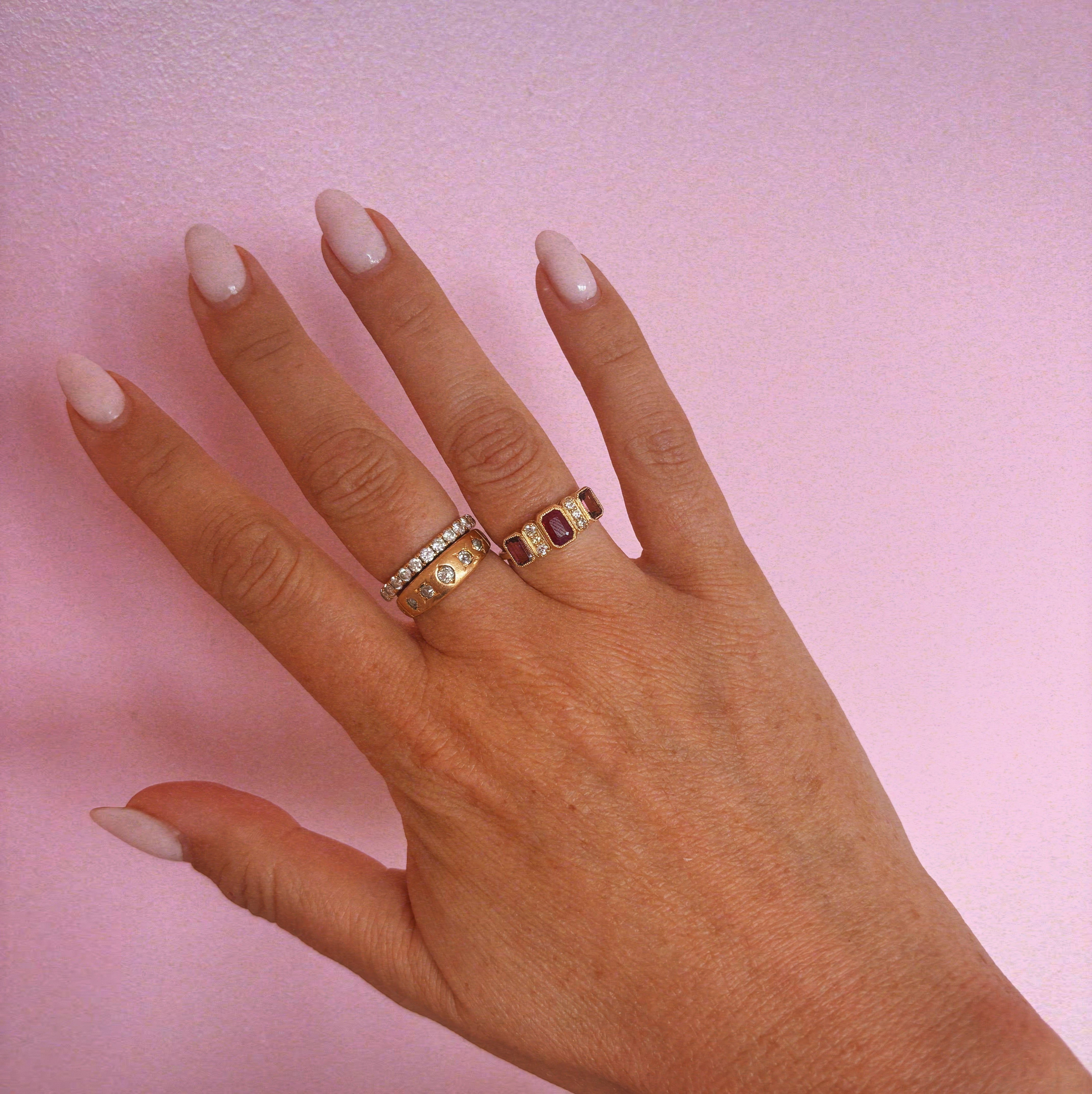 18ct gold ruby, pink sapphire and diamond ring