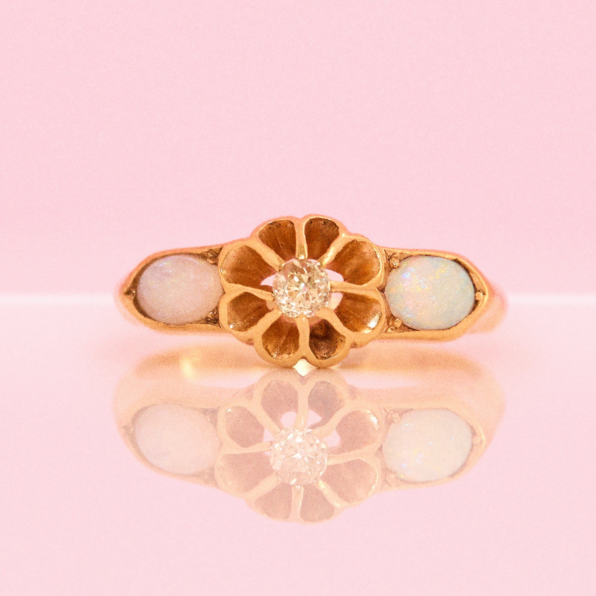 18ct gold opal and diamond buttercup ring