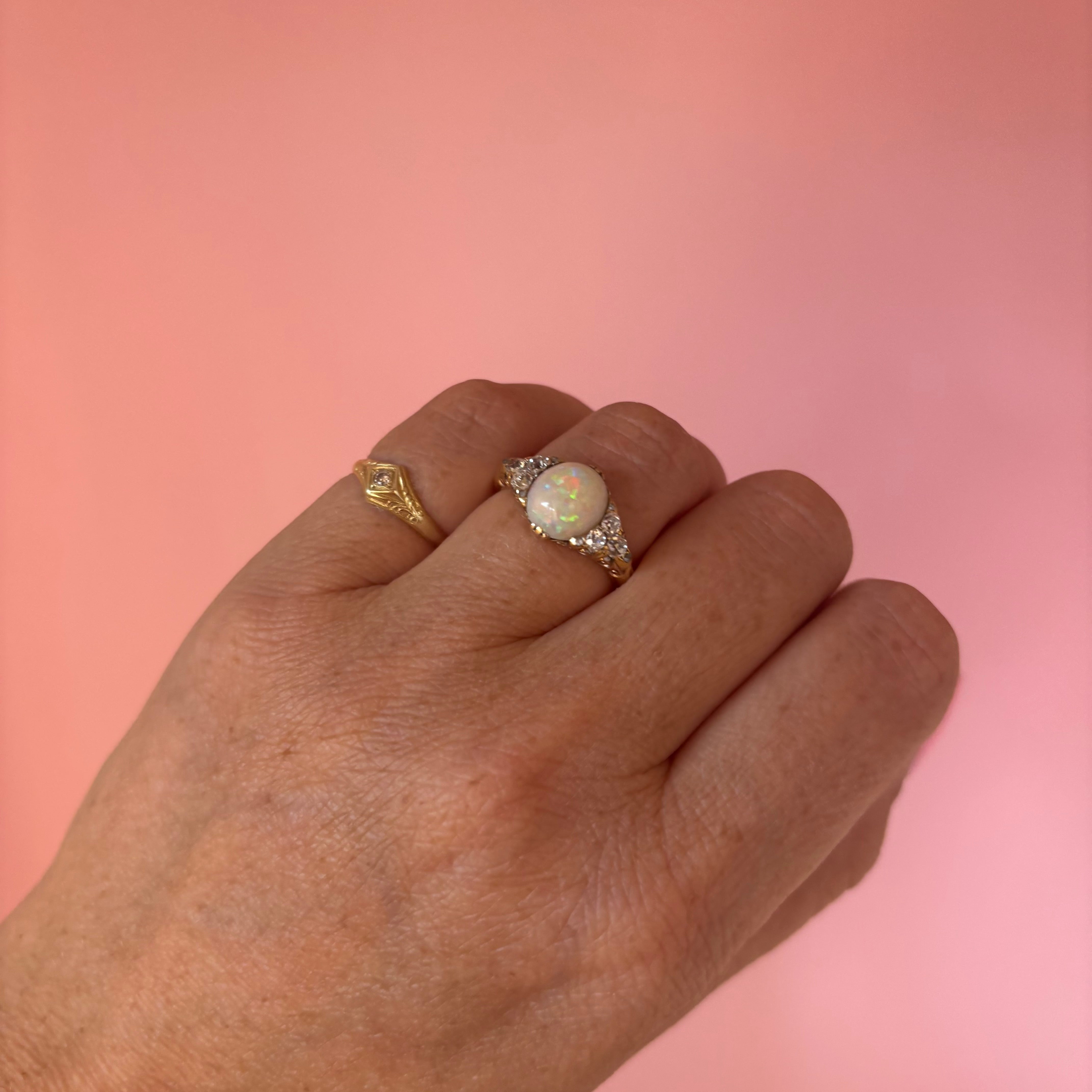 Vintage 18ct gold opal and old cut diamond Edwardian ring