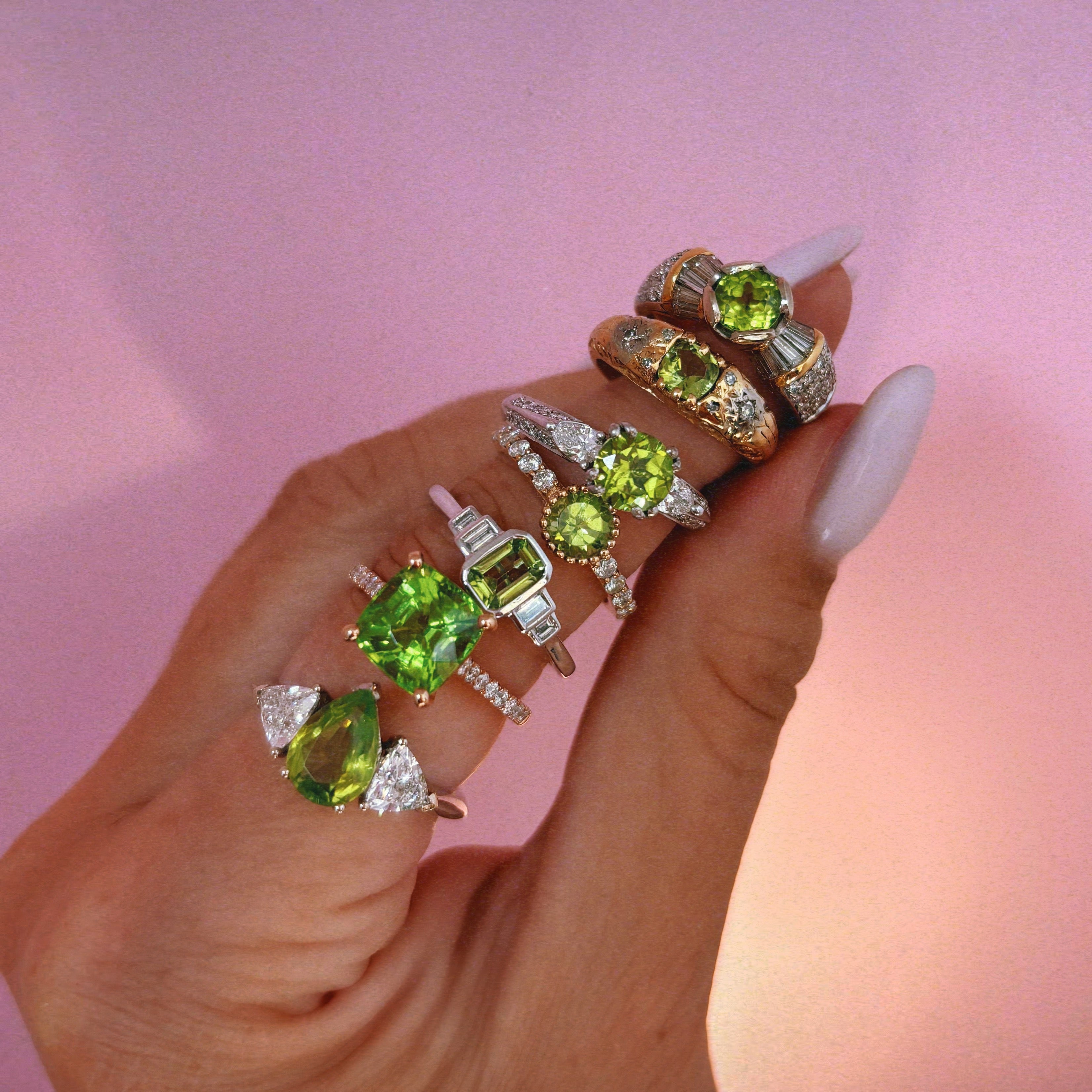18ct gold peridot and diamond half eternity ring