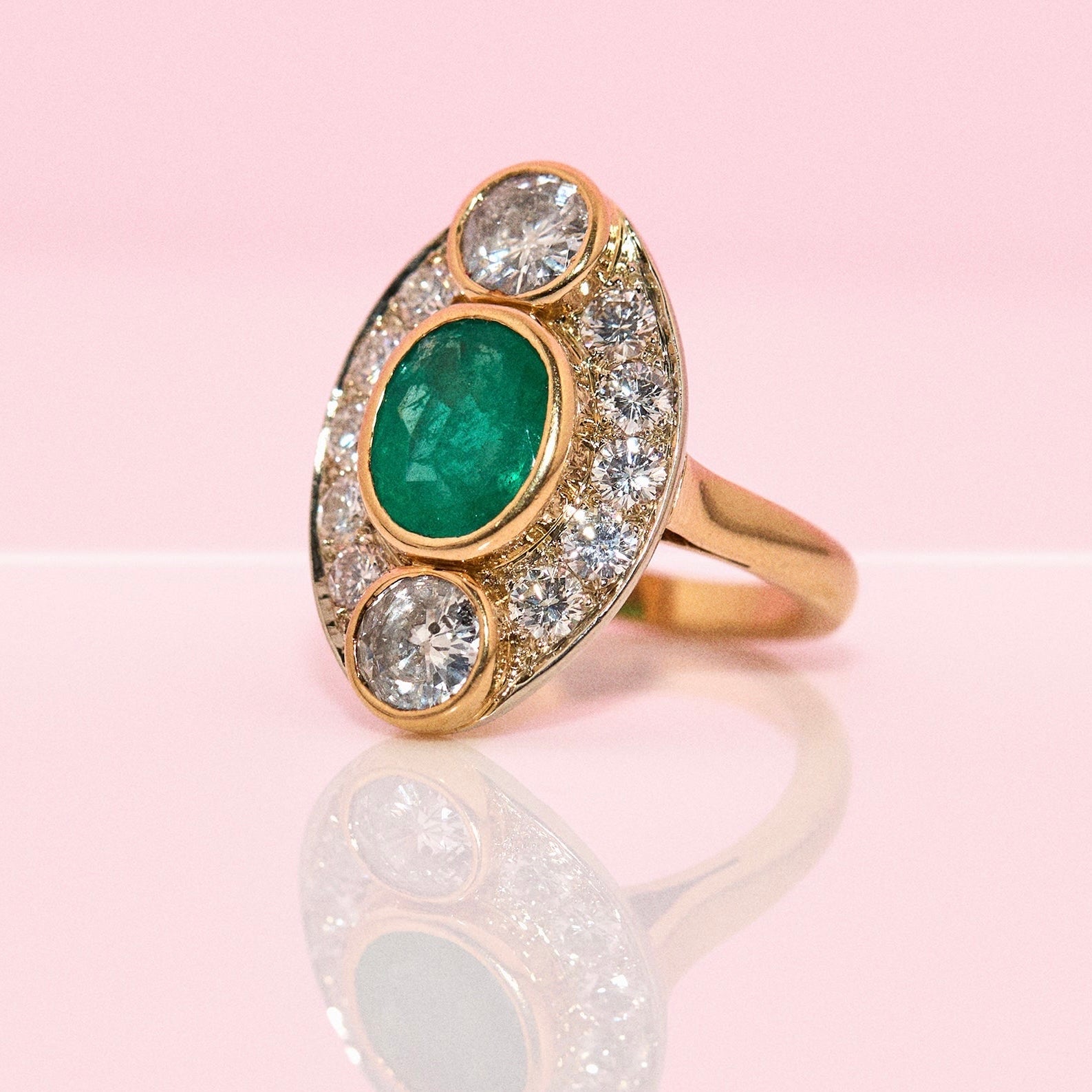 18ct gold emerald and 2.5ct diamond ring from France