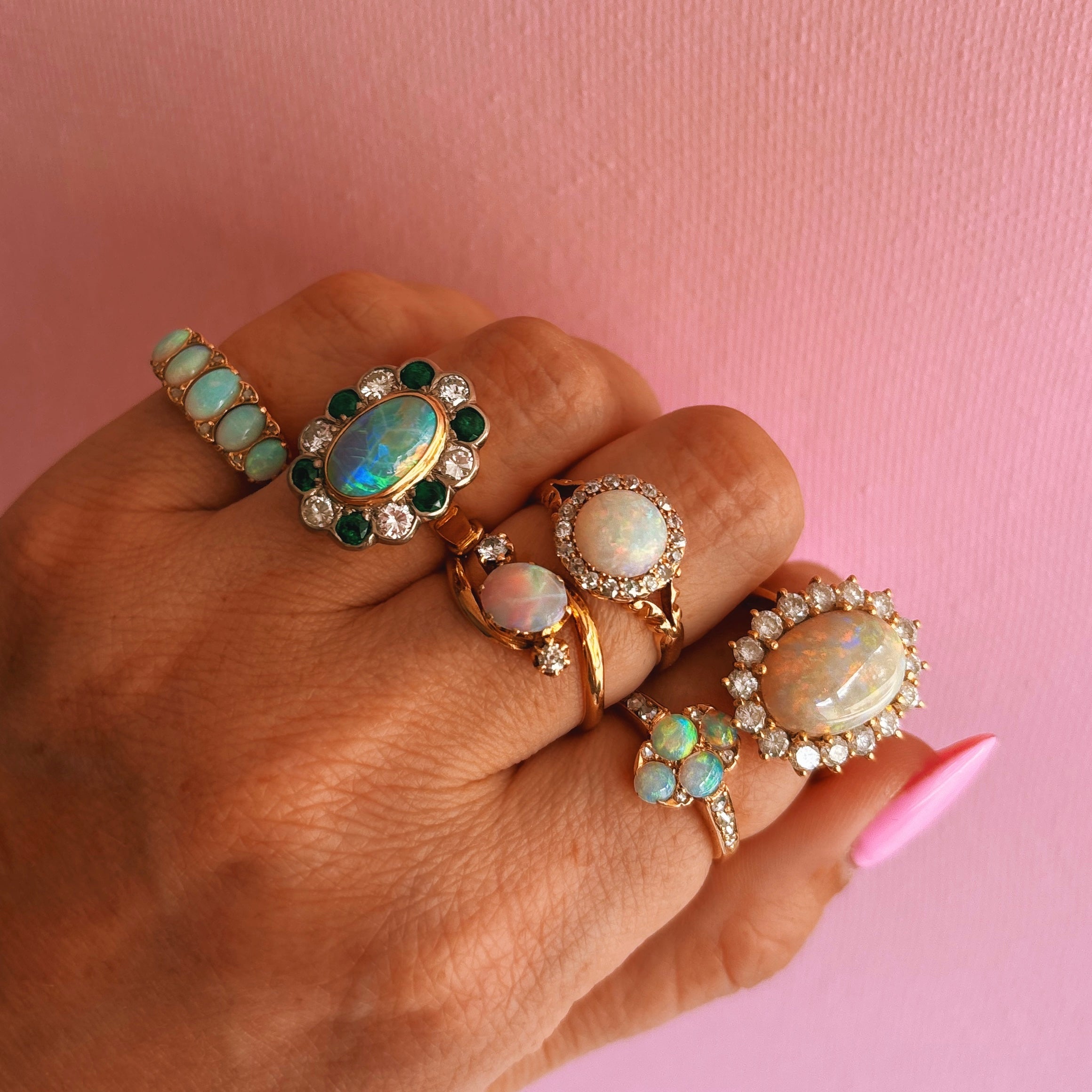 18ct gold opal and diamond cluster ring