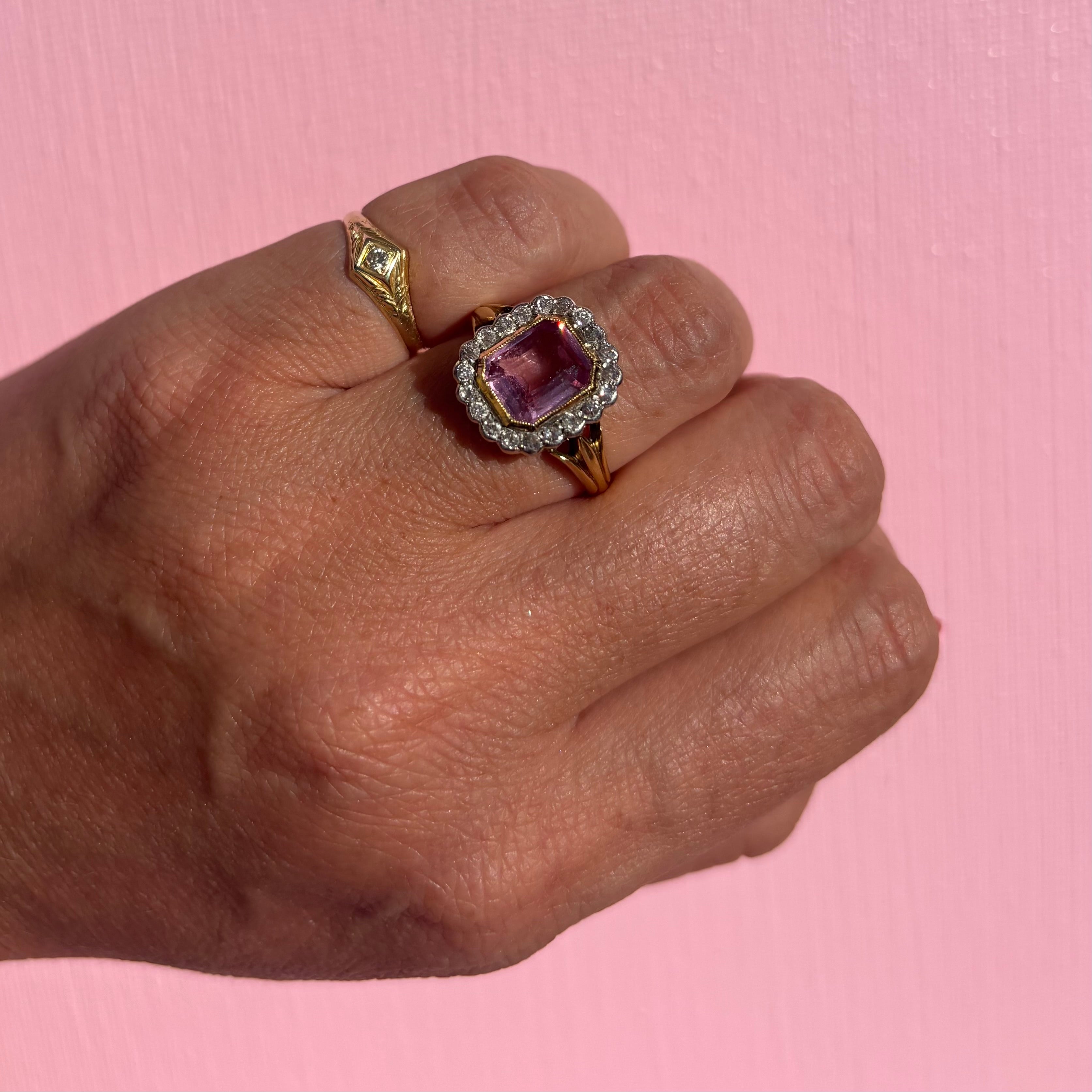 Vintage 18ct gold 2.52ct pink spinel and diamond Victorian ring