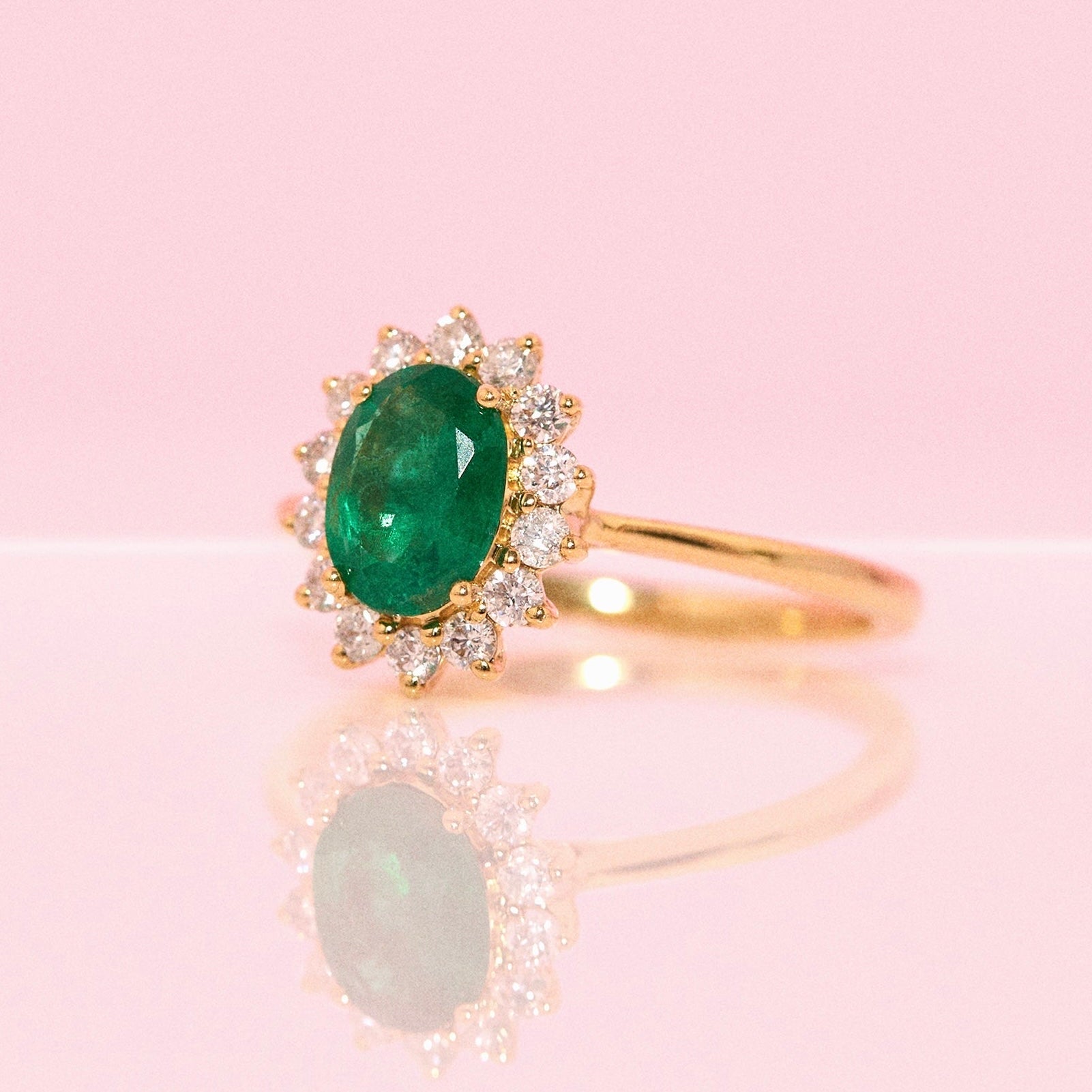 18ct gold 0.99ct emerald and diamond cluster ring (made to order)