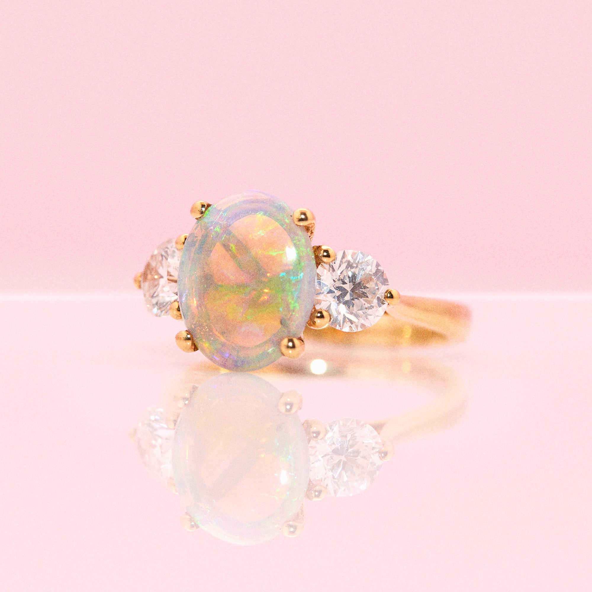18ct gold opal and diamond three stone ring (made to order)
