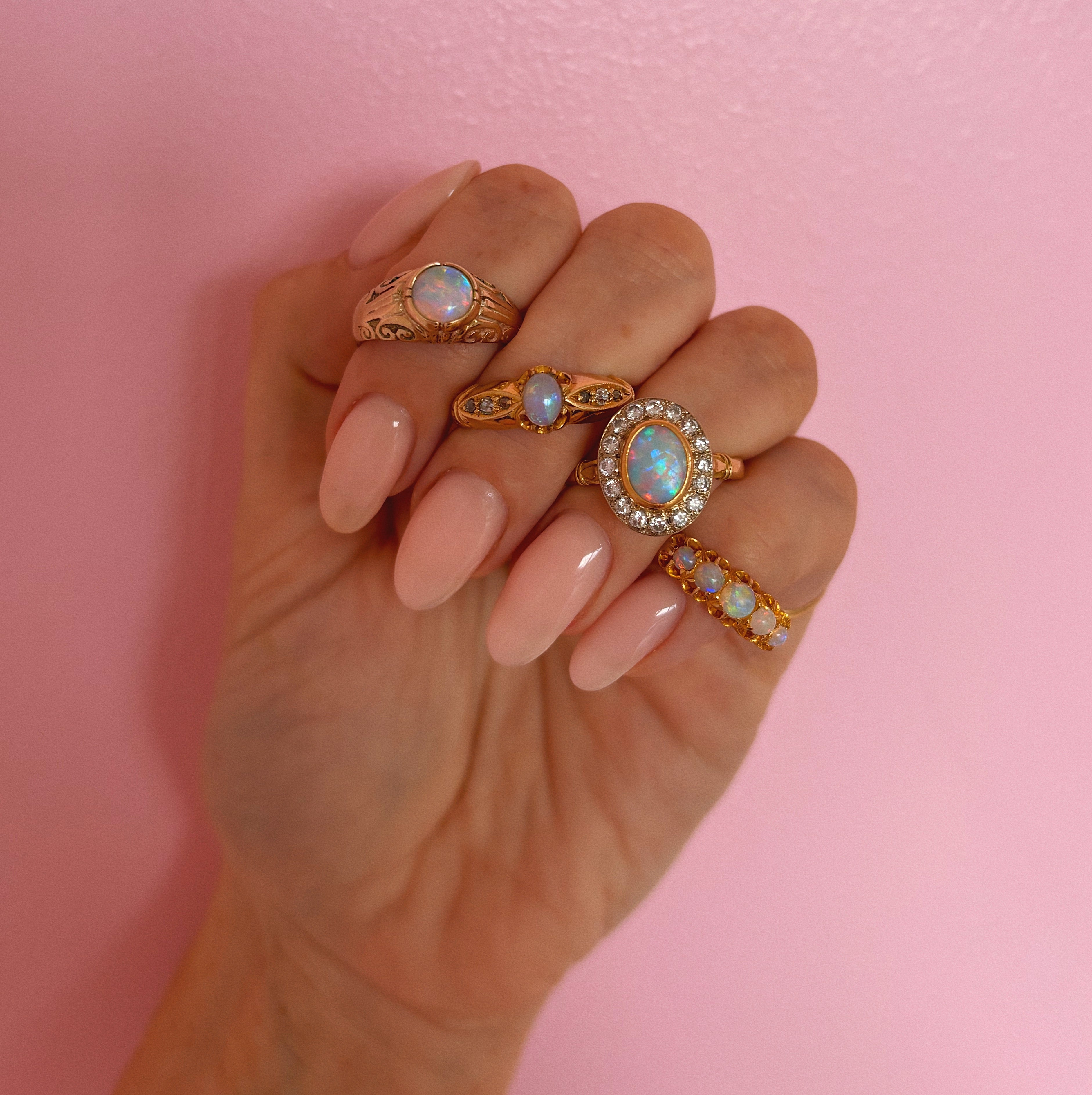 18ct gold opal and diamond cluster ring