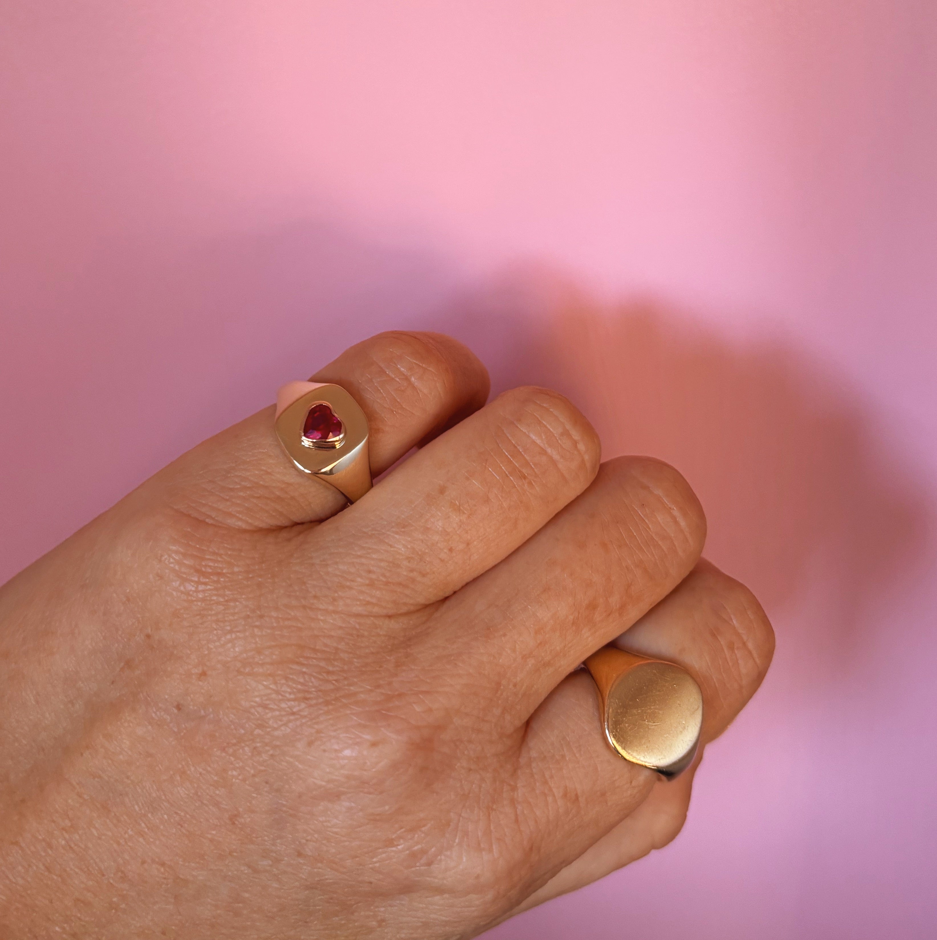 9ct gold heart shaped ruby signet ring (made to order)