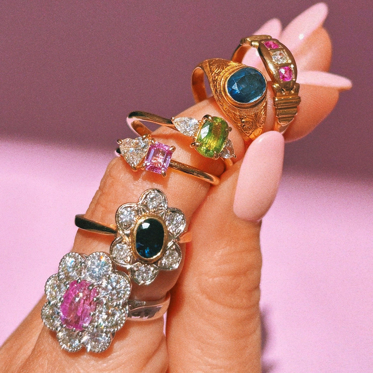 18ct white gold 1.84ct pink sapphire and diamond cluster ring
