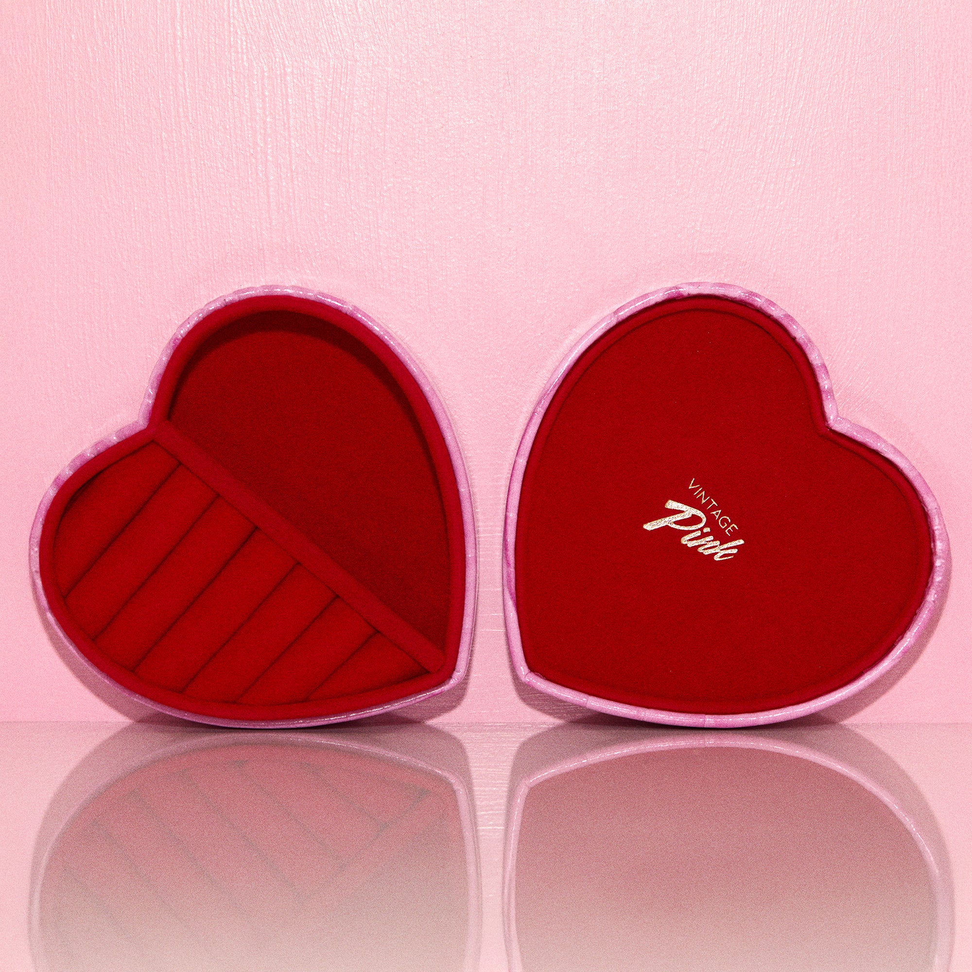 Heart-shaped pink faux croc and red velvet jewellery box (pre-order for Christmas)