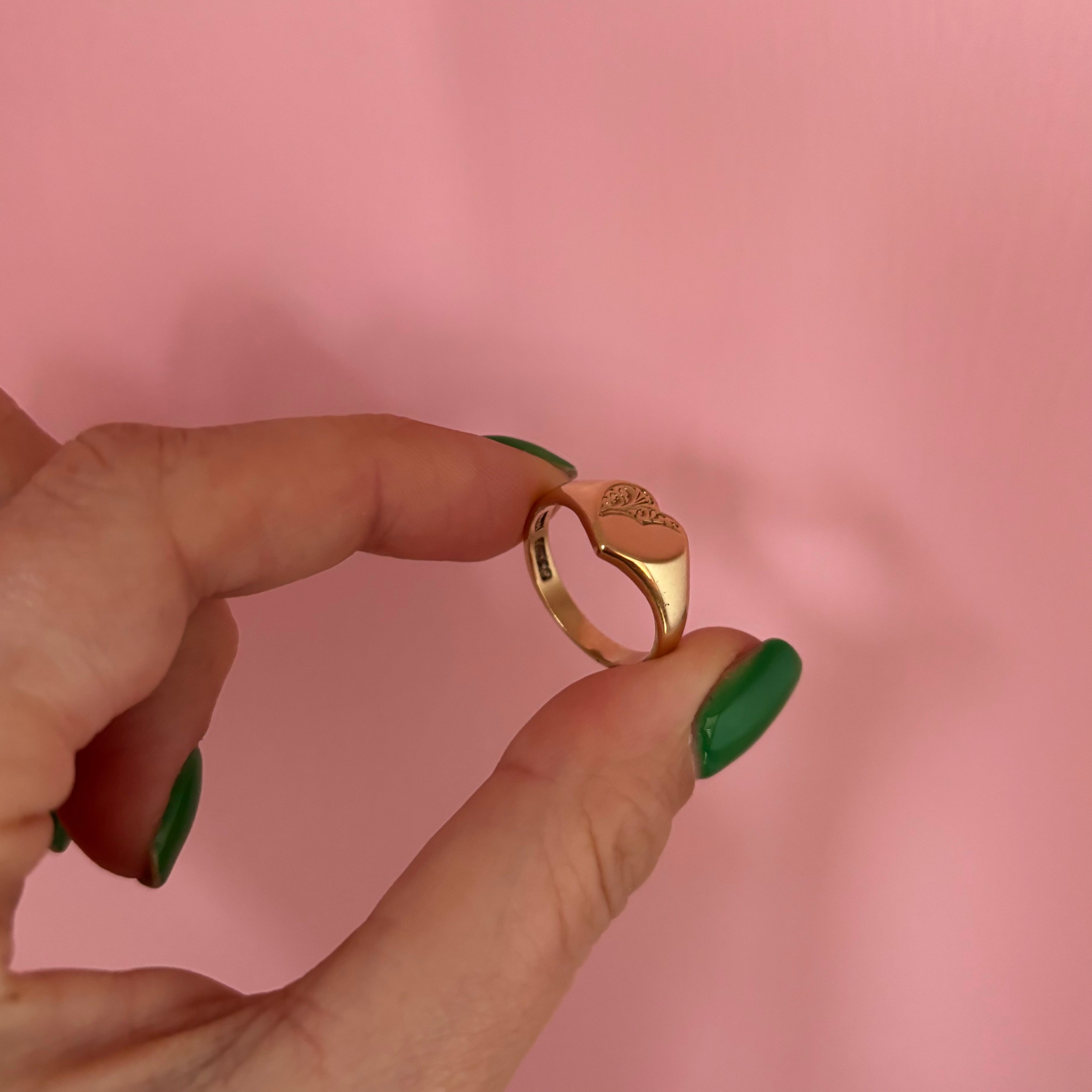 9ct gold heart shaped signet ring from 1994