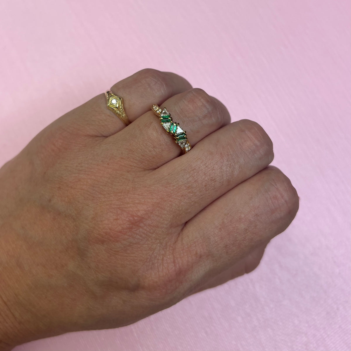 Vintage 18ct gold emerald and diamond ring