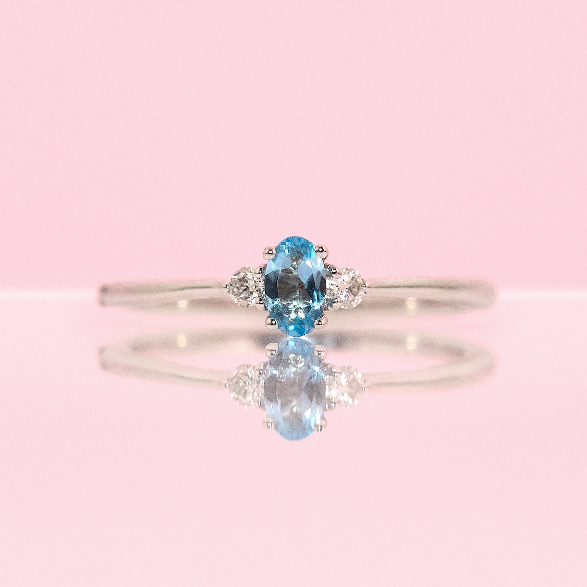 Platinum aquamarine and diamond three stone ring (made to order)
